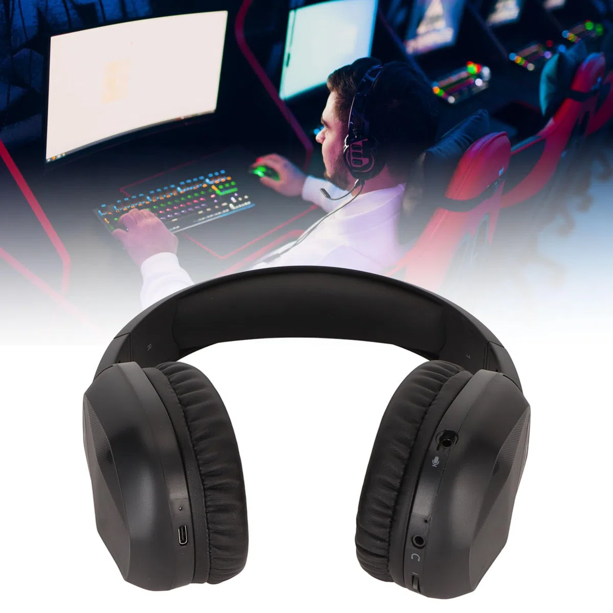 Septpenta Cuffie da Gioco Wireless da 2, 4 GHz, Illuminazione RGB, Cancellazione del Rumore a Bassa Latenza, Cuscinetti Auricolari Morbidi e Delicati sulla Pelle, Microfono Staccabile