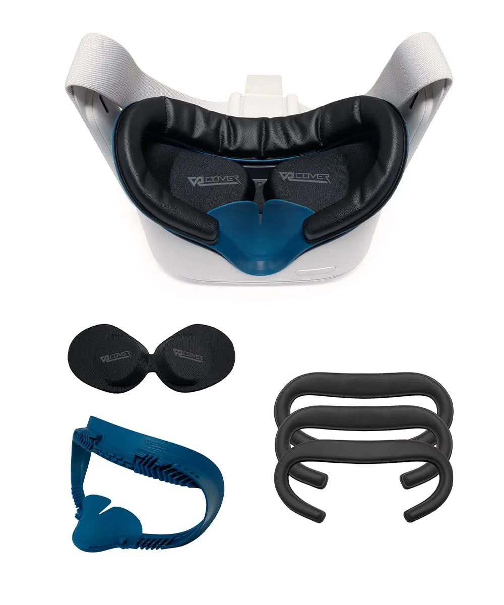 VR Cover Fitness Facial Interface and Foam Comfort Set for Oculus/Meta Quest 2 (Dark Blue & Black + Comfort Foam)