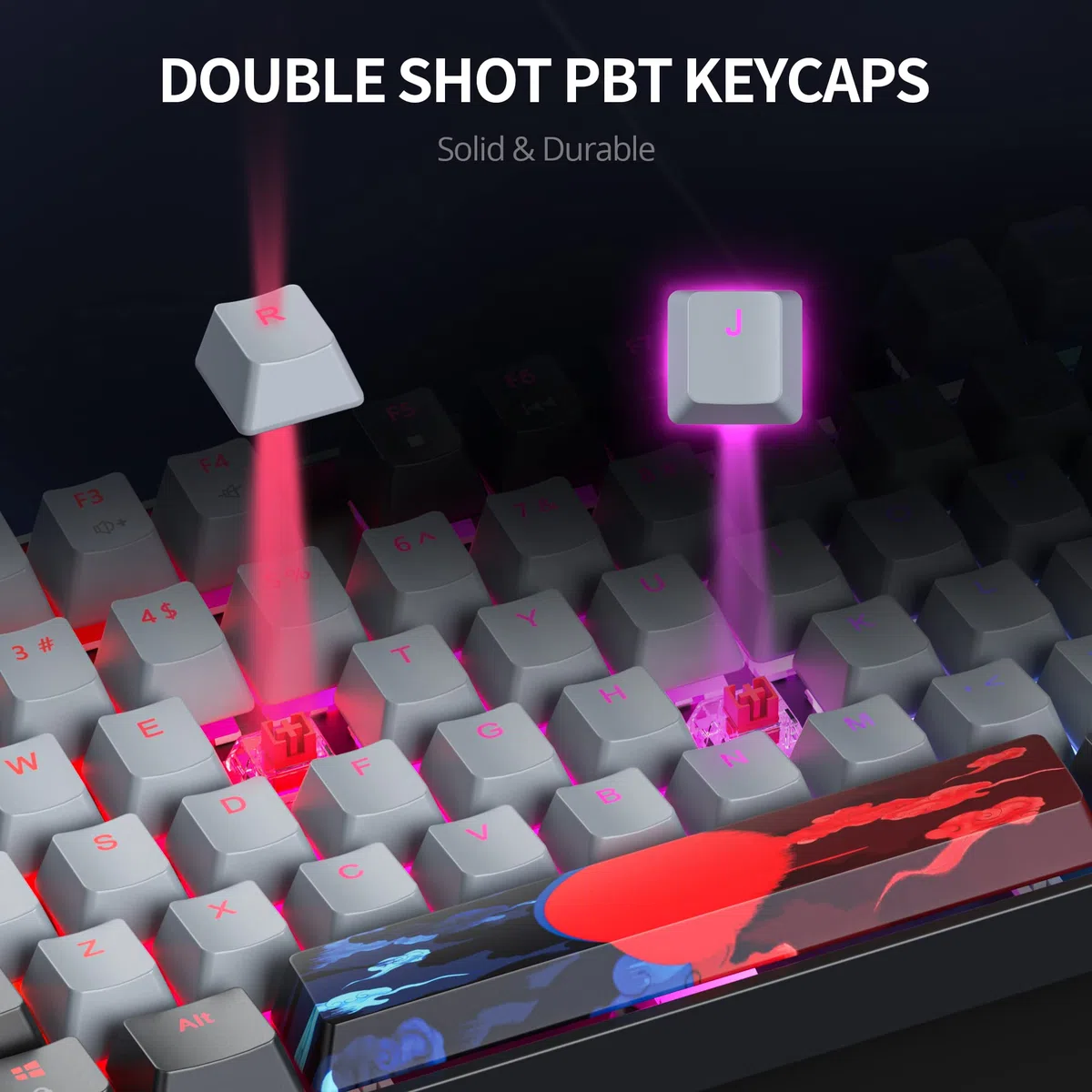 Owpkeenthy Tastiera meccanica da gioco al 75% con interruttore rosso, tastiera retroilluminata RGB, 87 tasti, compatta TKL, con cavo, per laptop, PC, gamer, Xbox PS (interruttore grigio/rosso 87)