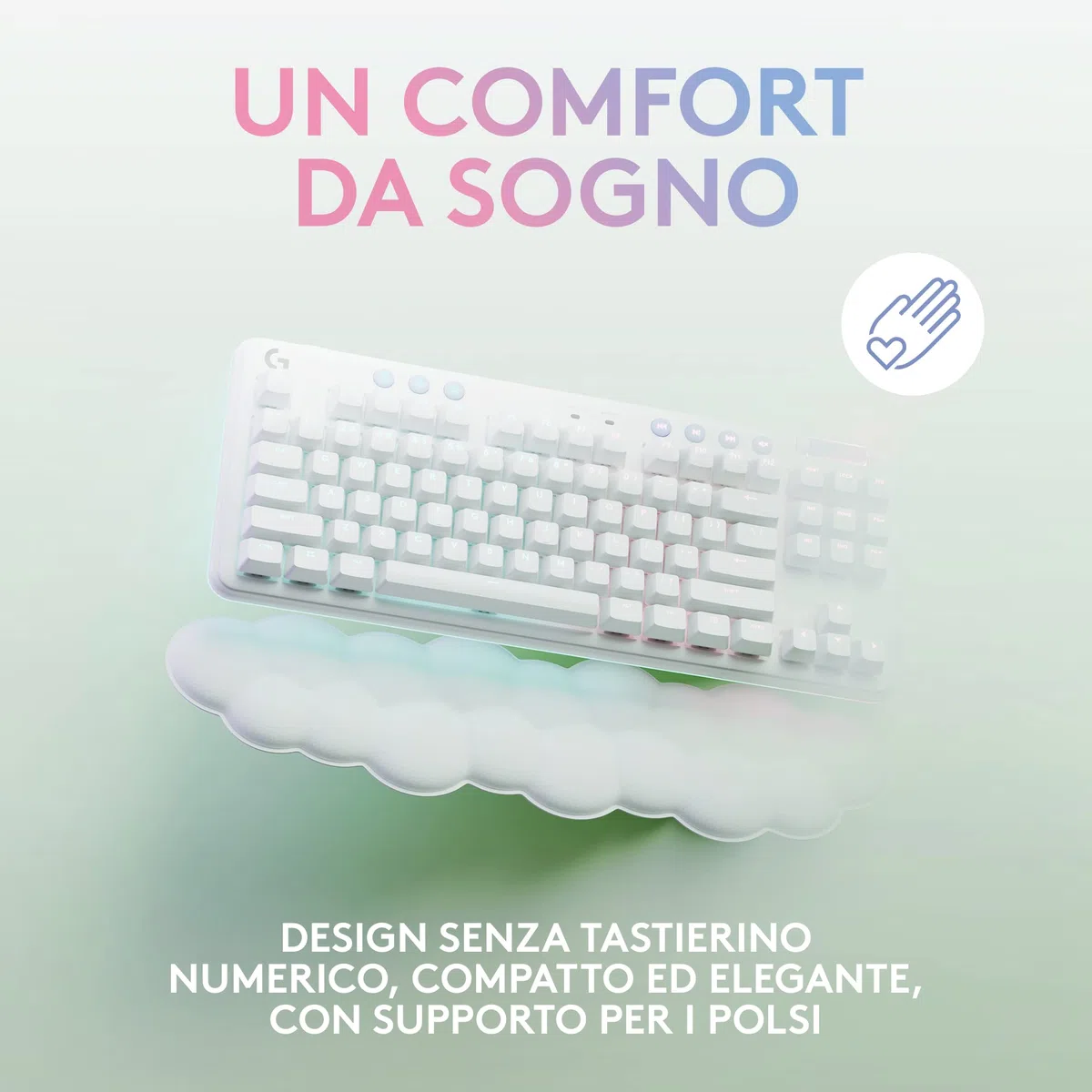 Logitech G715 Tastiera Gaming Wireless con Luce RGB LIGHTSYNC | Velocità Della LUCE, Linear Switch (Rosso GX) e Supporto Per Tastiera, Compatibile con PC e Mac - Bianco