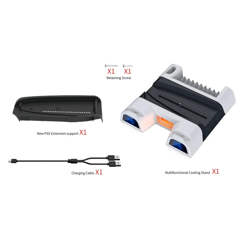 BeisDirect Dispositivo di raffreddamento sottile per PS5, supporto di raffreddamento verticale, stazione di ricarica PS5 con indicatori LED, ventola di raffreddamento con 10 slot di gioco per console