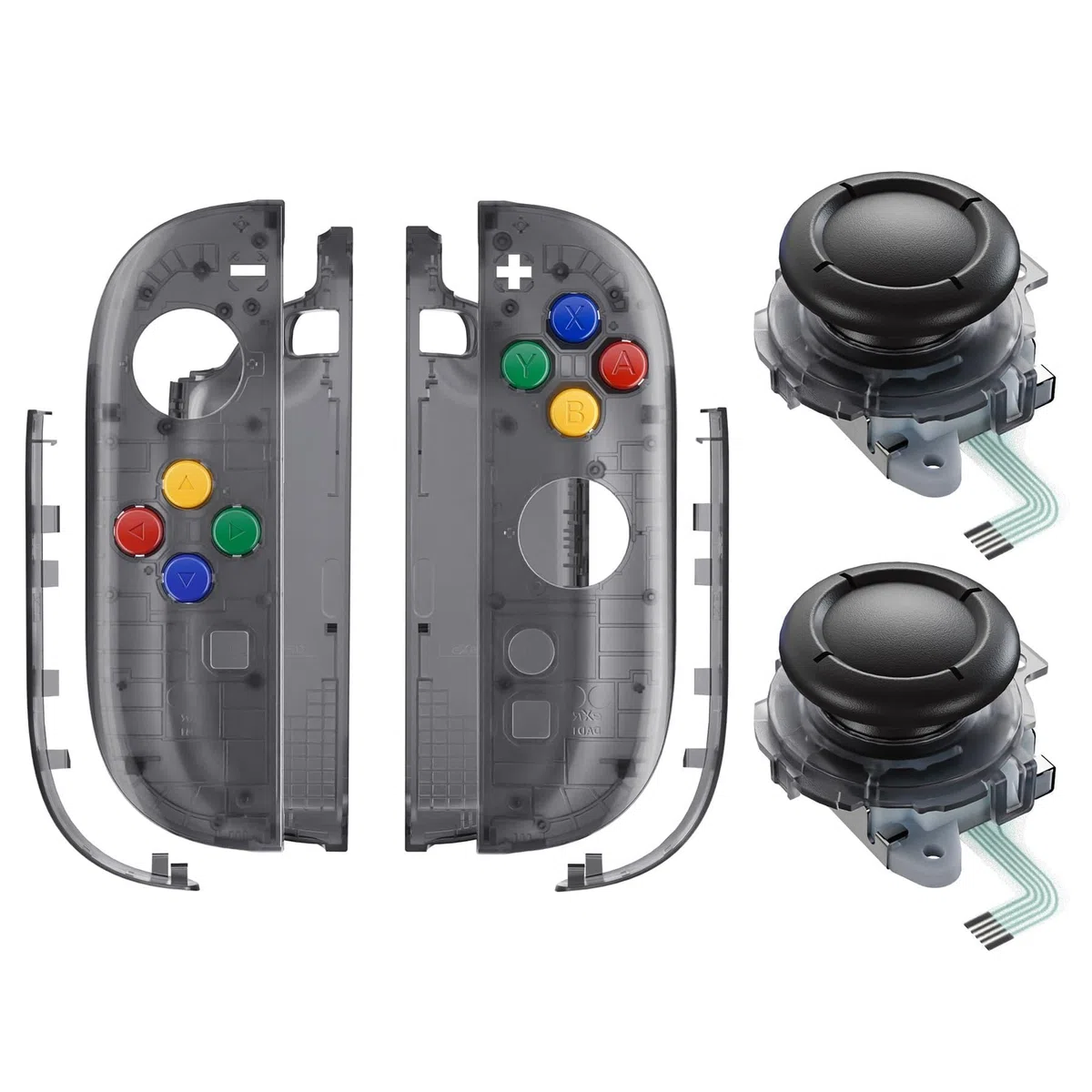 eXtremeRate Cover Tasti Kit + Levette Analogiche 3D Ricambio per Nintendo Switch 2 Controller - Transparente Nero