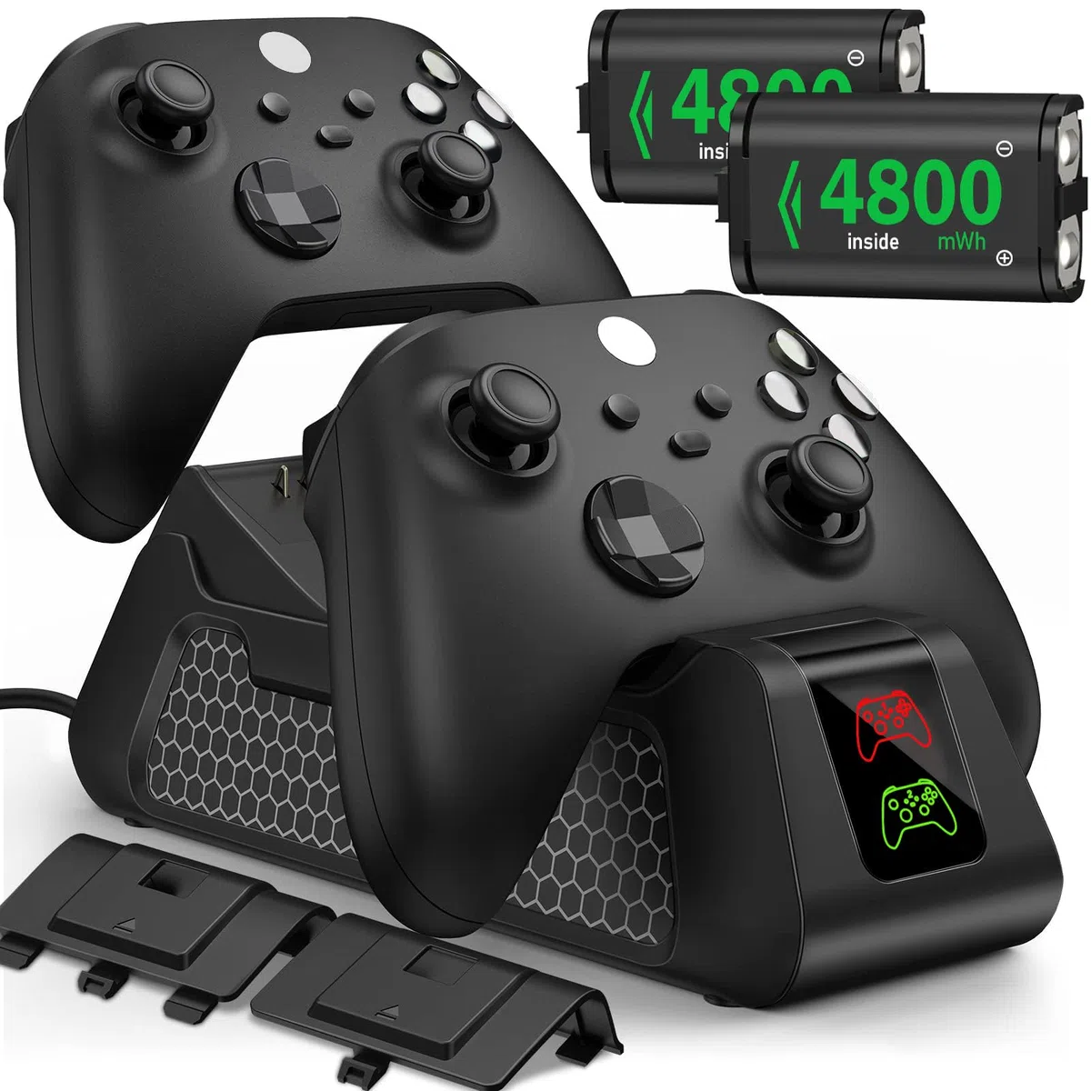 Stazione di ricarica per controller Xbox One Pacchetti batteria ricaricabile per Xbox, 2x1800mAh batterie ricaricabili per Xbox Series X/S & Xbox One/S/X/Elite Controller Charging Dock Station-4