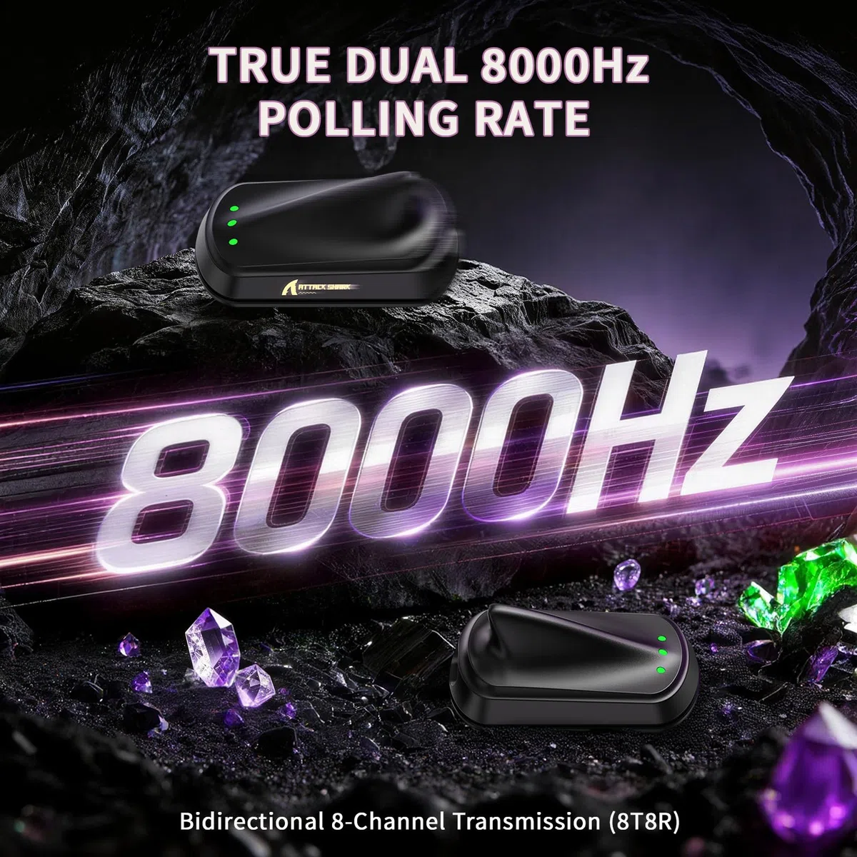 MAMBASNAKE ATTACK SHARK X11 ULTRA Mouse Gaming Wireless Fibra di Carbonio con Grip Tape, Nordic 54L15, PAW3950MAX, 42000 DPI, Dual 8000Hz, 63g Leggero, Dongle Pinna Squalo, Piedi Doppio Strato, Viola