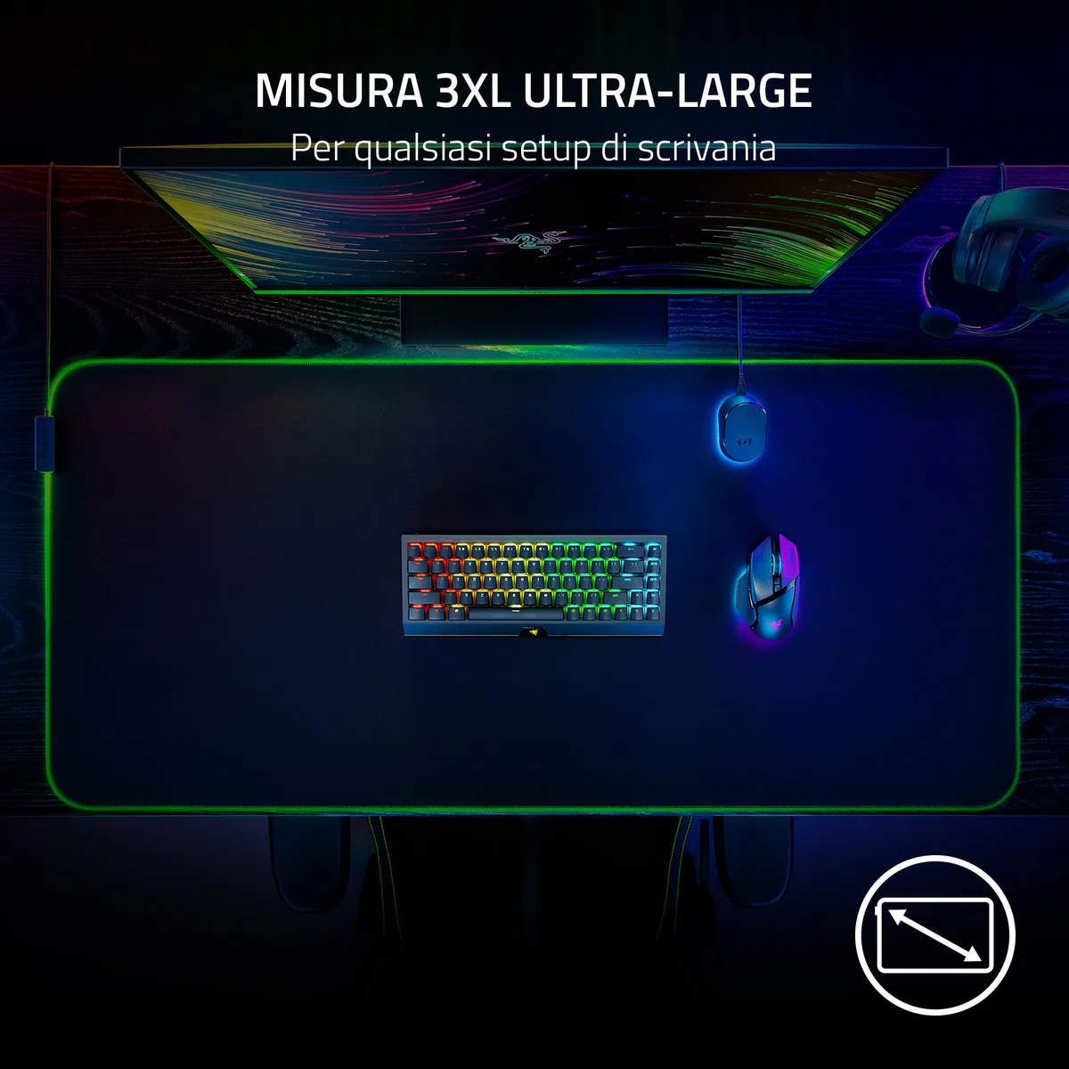 Razer Goliathus Chroma 3XL - Tappetino morbido per mouse da gioco (Superficie in tessuto microtesturizzato, Razer Chroma RGB, Ottimizzato per tutte le impostazioni di sensibilità e i sensori) Nero
