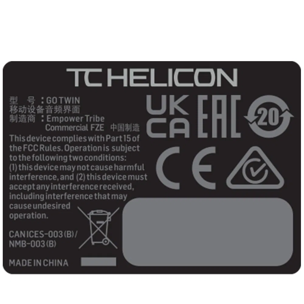 TC Helicon GO TWIN Interfaccia audio/MIDI a 2 canali ad alta definizione per dispositivi mobili
