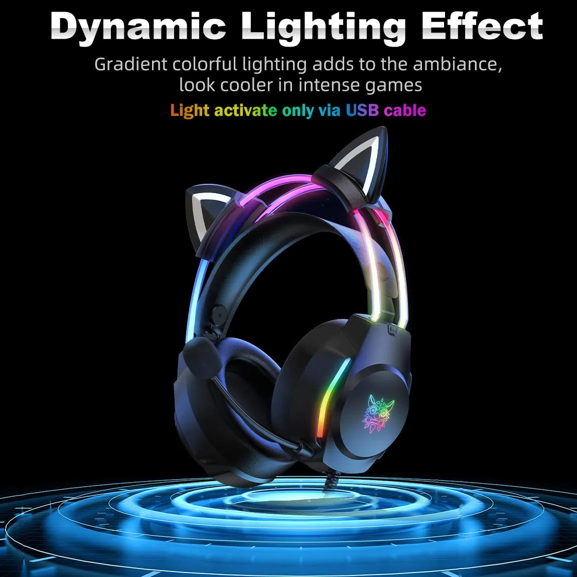 Cuffie da gioco con orecchie di gatto, cuffie retroilluminate RGB per PC/PS4/PS5/XBOX/Switch con microfono a cancellazione del rumore, suono surround virtuale 7.1, design leggero e archetto a