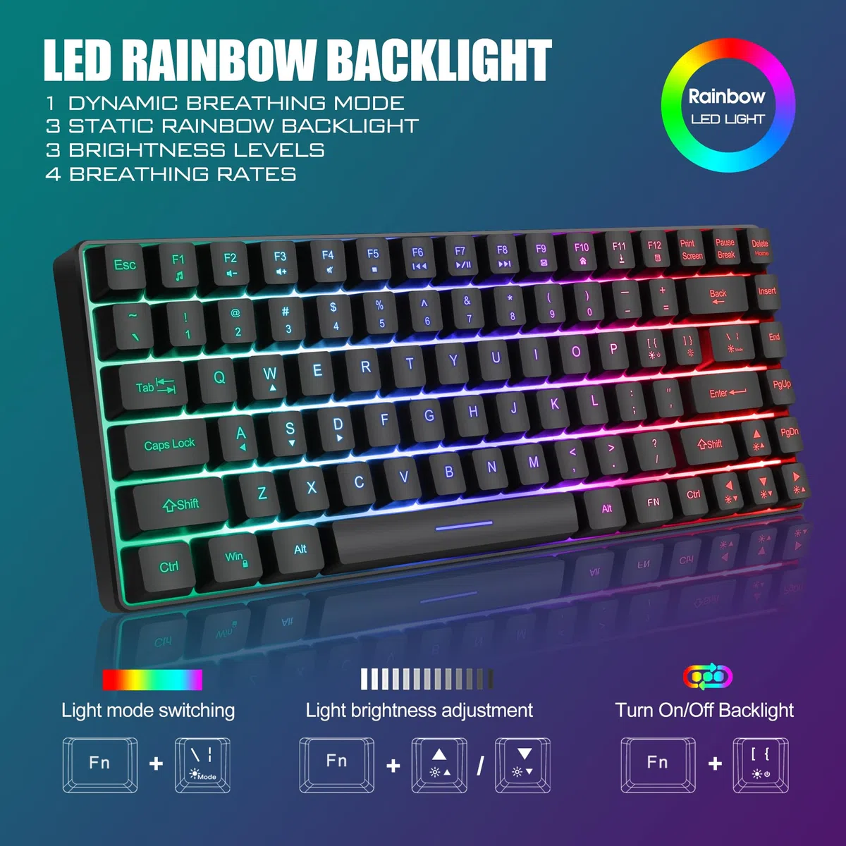 RedThunder K84 Tastiera e mouse da gioco wireless al 75% con retroilluminazione arcobaleno layout UK 85 tasti TKL ultra compatto mini design leggero mouse da gioco a nido d'ape per PC Mac PS5 Xbox