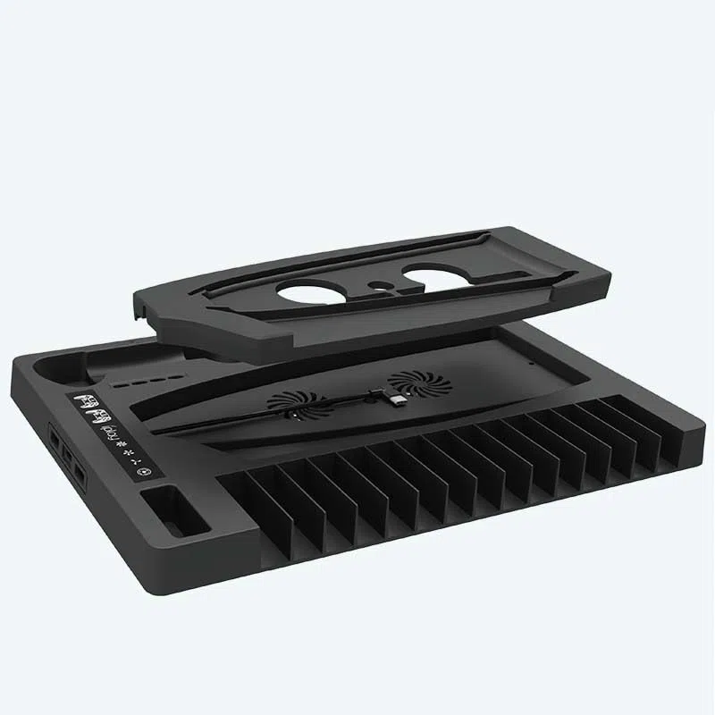 Base di raffreddamento della console per PS5/PS5 Slim, stazione di raffreddamento verticale con supporto per cuffie per il caricatore del controller e la memorizzazione del disco (Nero)