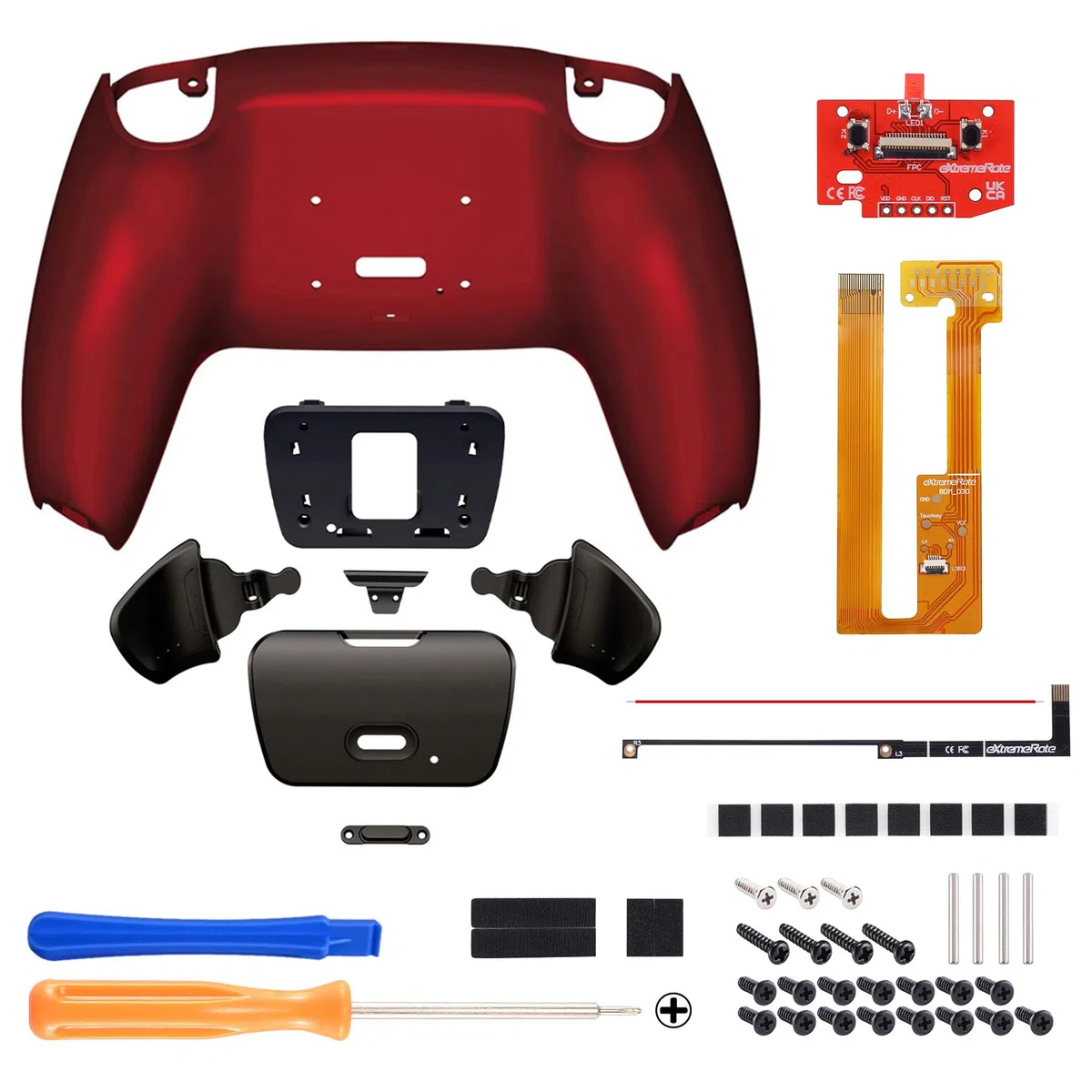 eXtremeRate RISE Remap Kit Programmabile per ps5 Controller BDM-030/040/050,Palette in Metallo Tasti Pulsanti Aggiuntivi Back Button Cover Posteriore per ps5 Joystick-Rosso Scarlatto