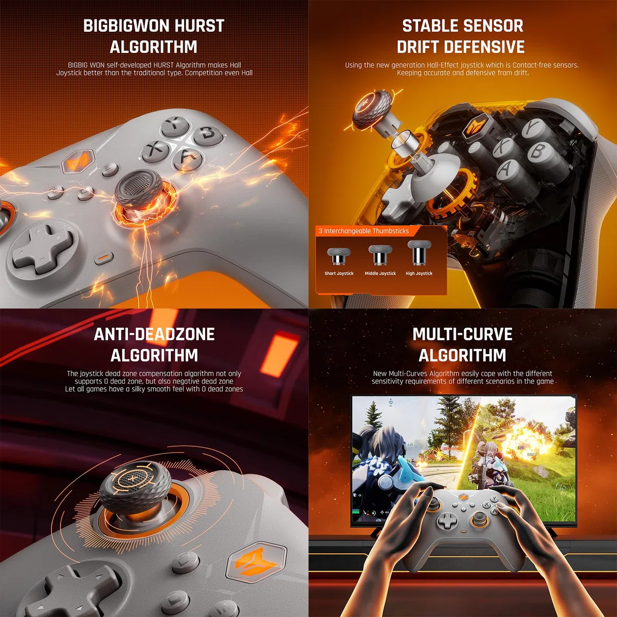 BIGBIG WON Gale Hall Wireless Controllers con Controllo di Movimento, Joysticks a Pulsante, 3 Paia per PC, Switch/iOS/Android Gaming