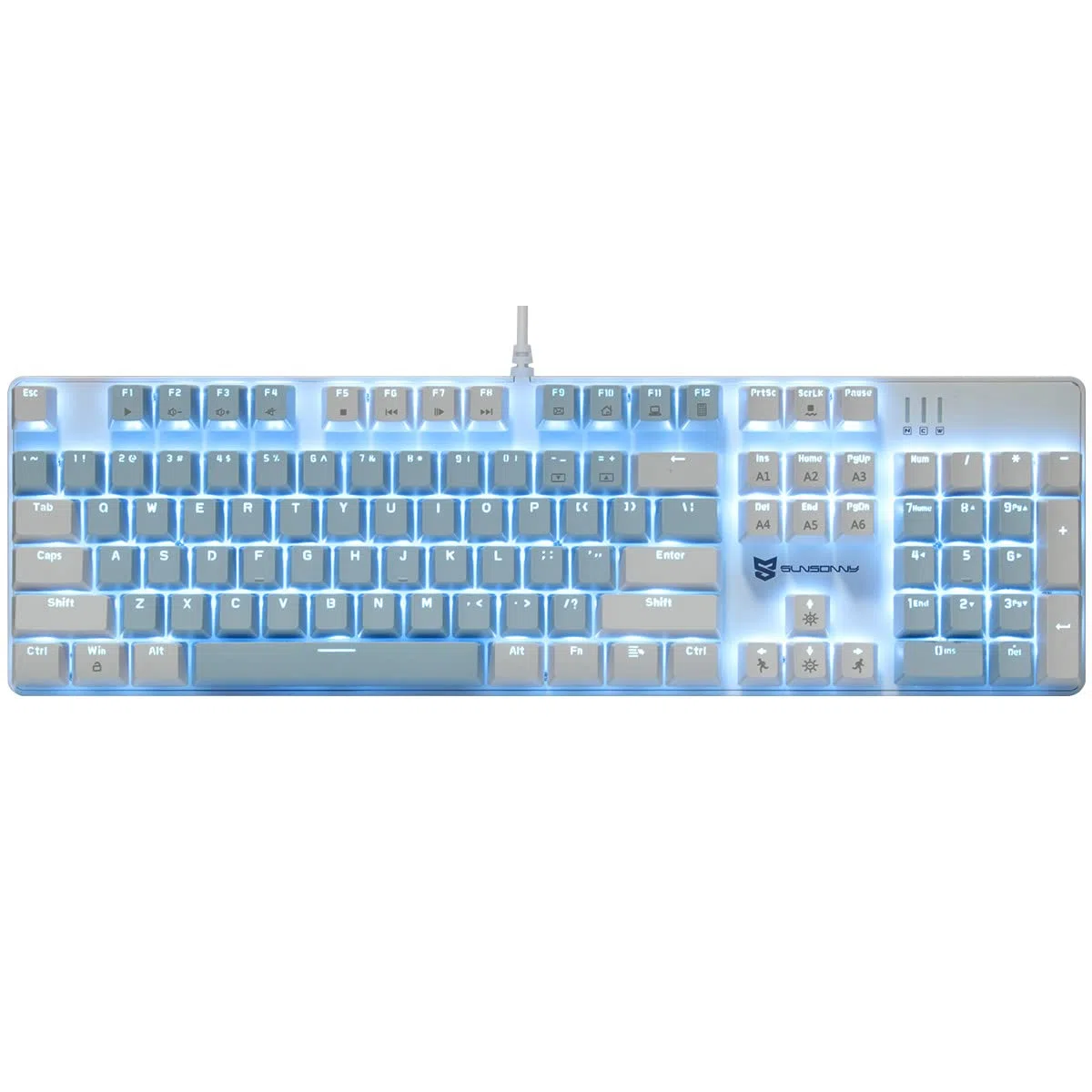 Merdia Tastiera meccanica da gioco | Interruttore marrone tastiera retroilluminata blu e bianca | 104 tasti layout USA | Tastiera da gioco cablata | Tastiera meccanica sostituibile a caldo | Tastiere