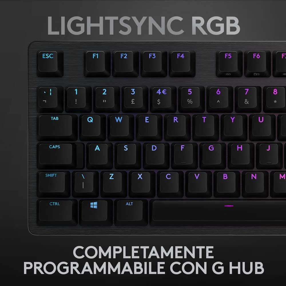 Logitech G512 Tastiera Gaming Meccanica, RGB LIGHTSYNC, Tasti Retroilluminati, GX Red Lienear Switch, Telaio in Alluminio Spazzolato, Tasti Personalizzabili, USB, QWERTY US Layout, Carbon/Nero