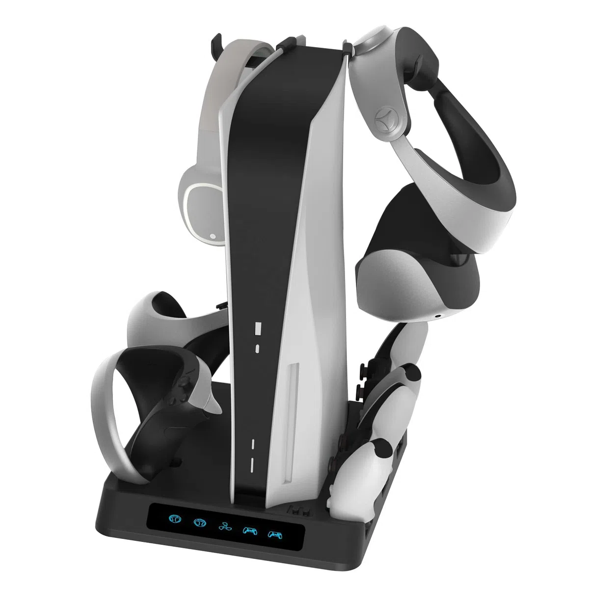 Stazione di raffreddamento verticale della console e supporto di ricarica del controller per PS5/PSVR2 Supporto con 2 ganci per cuffie e auricolari
