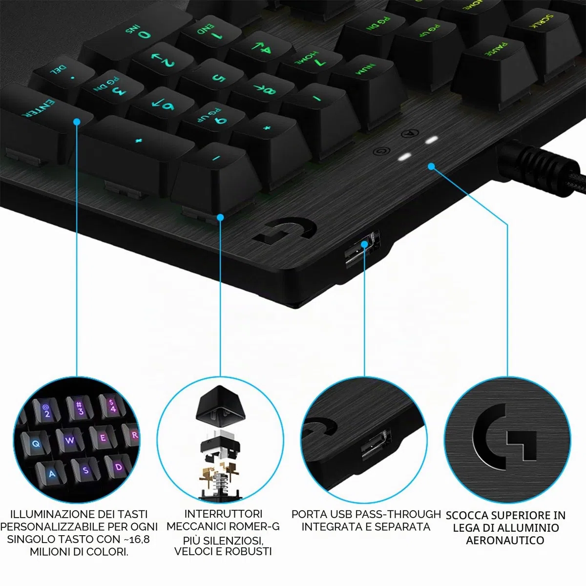 Logitech Gaming G512 - Tastatur - backlit - USB - German QWERTZ - Tastenschalter: GX Brown Tactile - Kohle