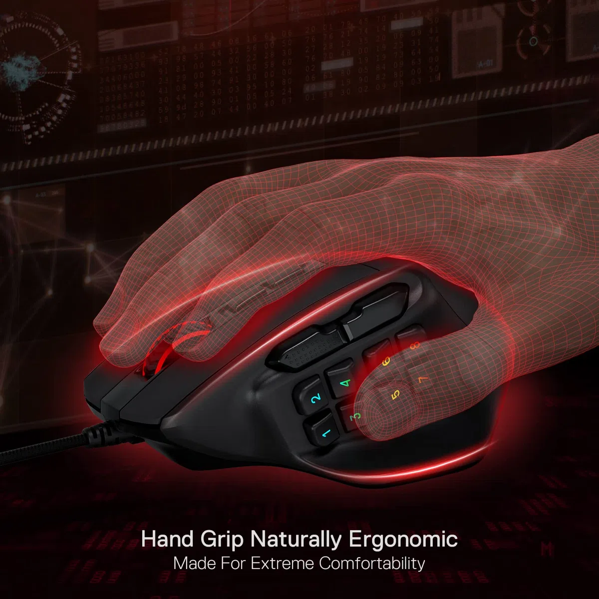 Mouse da gioco Redragon M811 Aatrox MMO, 15 pulsanti programmabili, mouse da gioco RGB cablato con presa ergonomica naturale, 10 tasti macro laterali