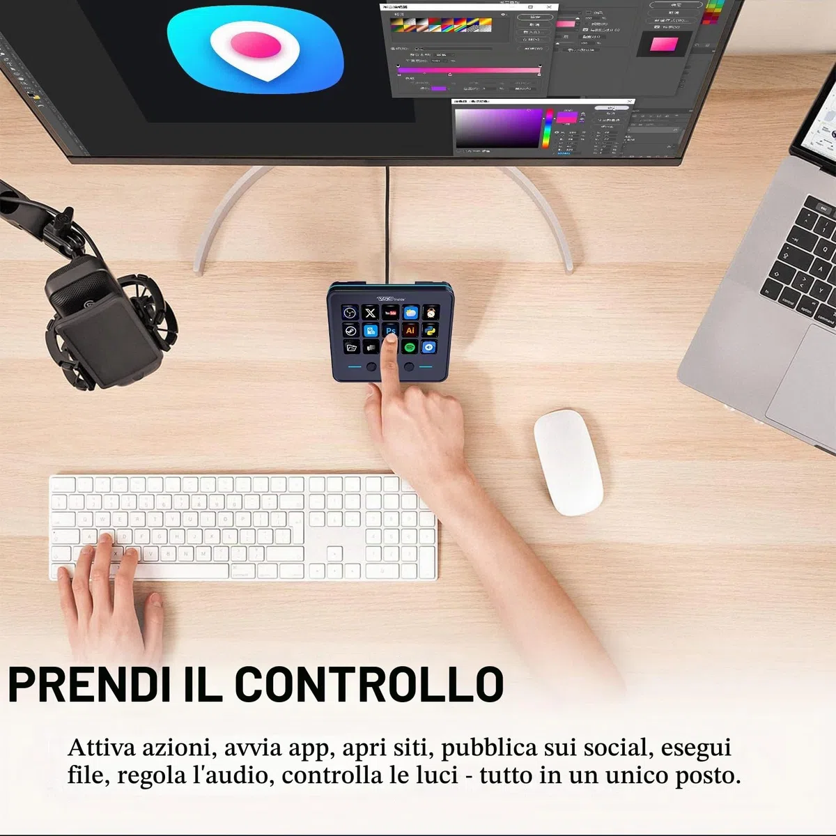 Tastiera macro, controller di flusso con 18 tasti programmabili, pad AI visivo personalizzabile, scheda audio USB per OBS, YouTube, scrivania ufficio, laptop, PC, Mac