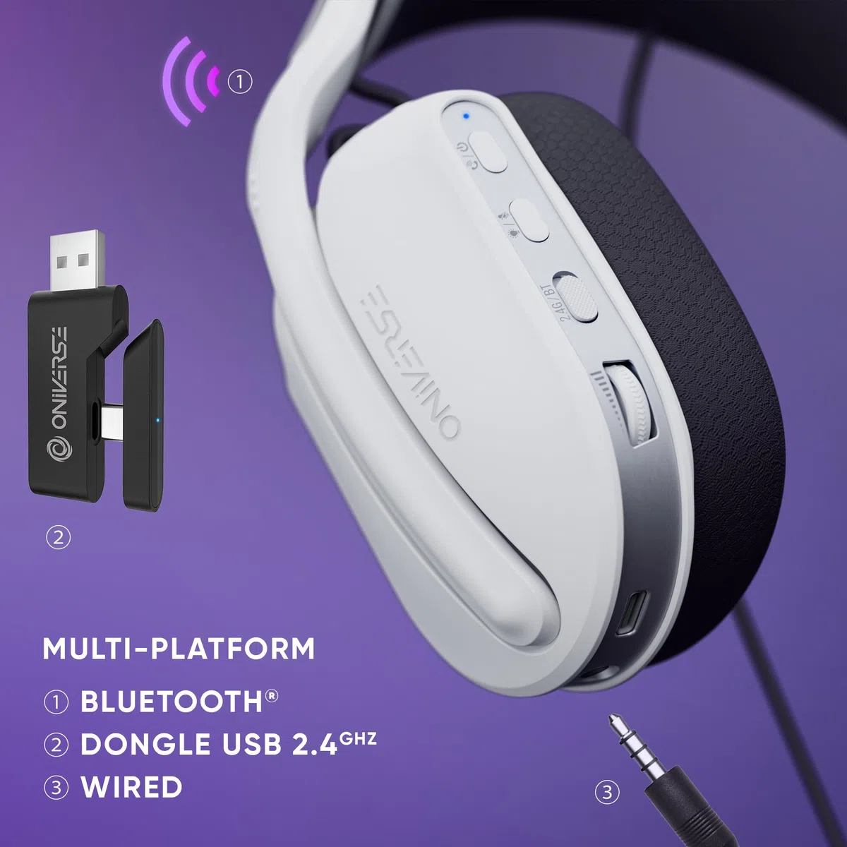 Casque gaming sans fil Oniverse Polaris Multiplateforme Blanc céleste