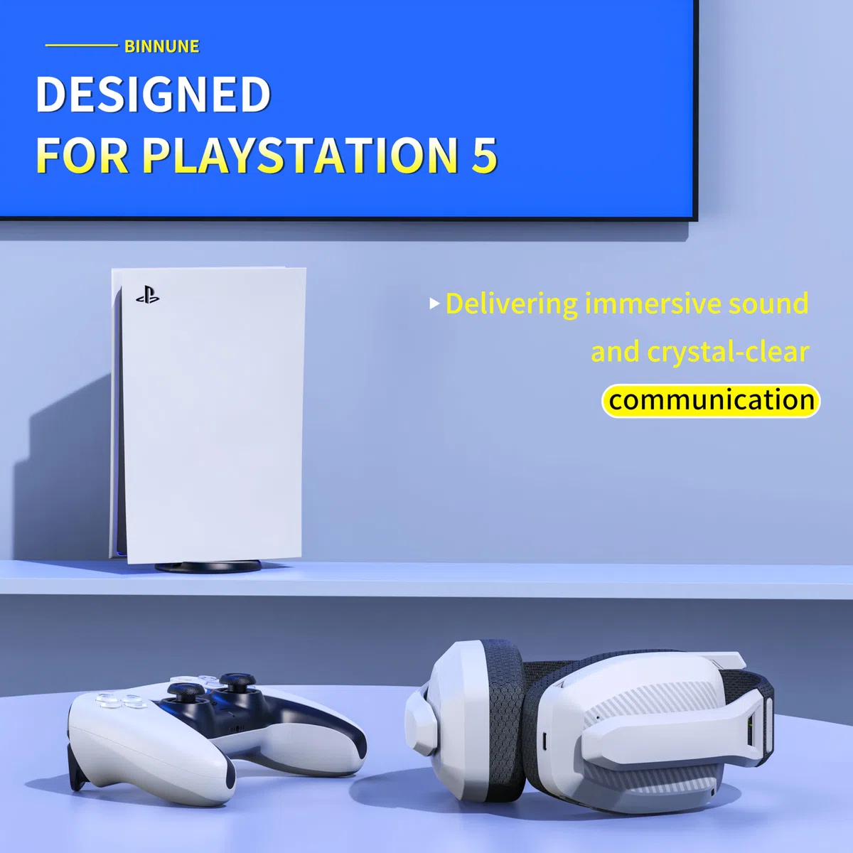 BINNUNE Cuffie da Gioco Wireless Microfono Ribaltabile per PC, PS4, PS5, Cuffie da Gioco Bluetooth Wireless 2.4GHz con Microfono per Laptop Computer, Bianco