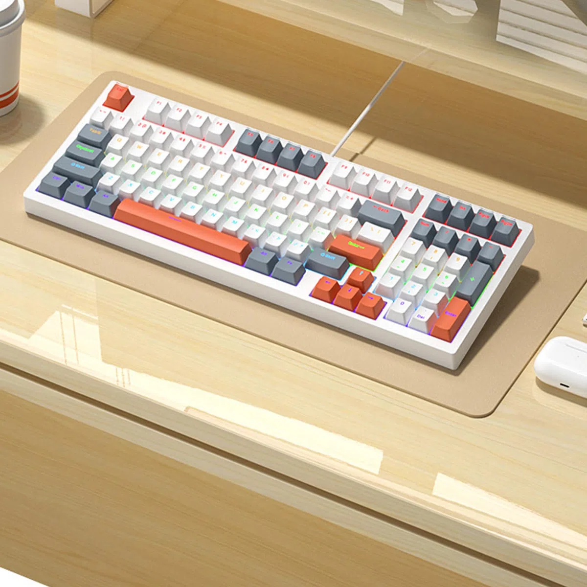 Piccola tastiera meccanica da gioco a 98 tasti con retroilluminazione a LED, tastiera ergonomica per PC Gamers Office Wire