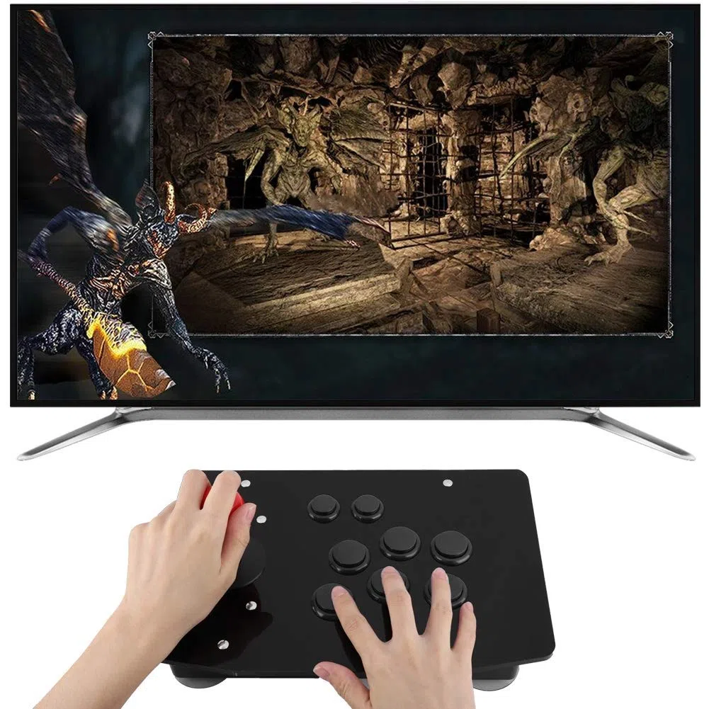 Tosuny Controller di giochi USB Stick per giochi, stick da combattimento con 8 pulsanti, controller per controller di gioco con pulsanti tipo scheda 3D per PC