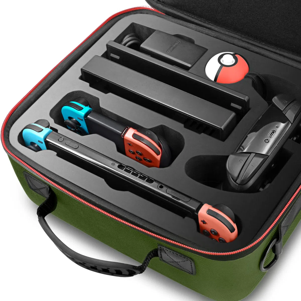 VORI - Custodia per Nintendo Switch, custodia da viaggio, custodia rigida con tracolla per Nintendo Switch Console e accessori, Pro Controller, verde