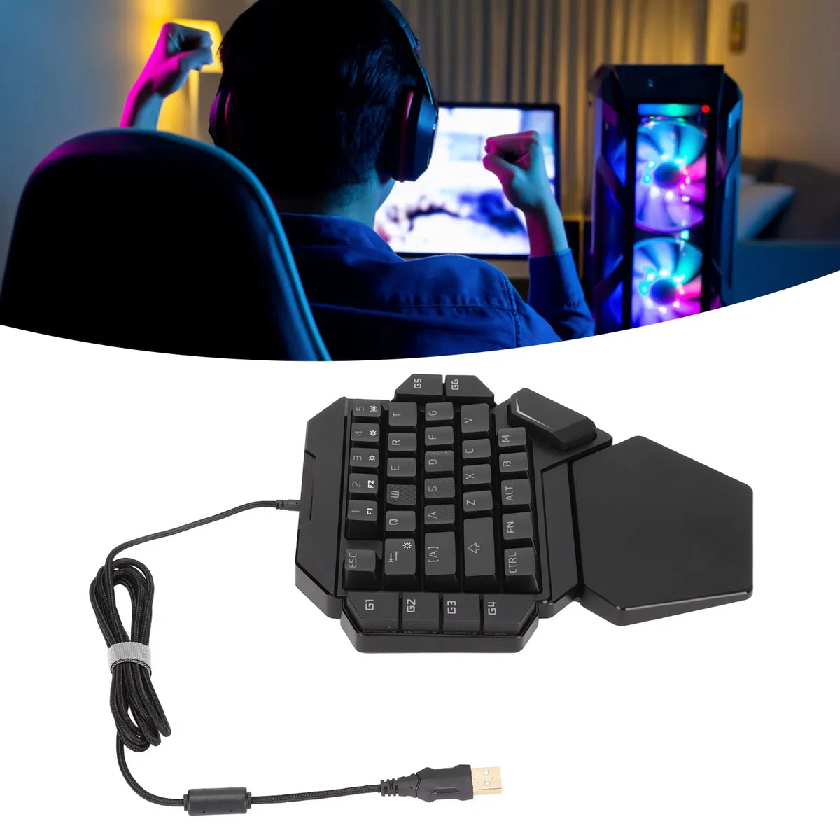 Tastiera da Gioco con Una Mano, Retroilluminata RGB 35 Tasti, Controllo Sensibile Accurato, 6 Tasti Programmabili, Design Ergonomico, Mezza Tastiera per PC Gamer