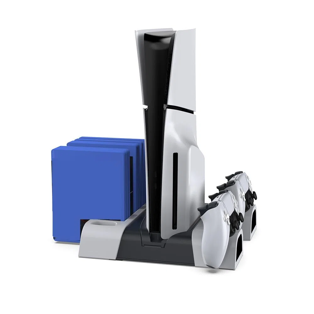 BeisDirect Dispositivo di raffreddamento sottile per PS5, supporto di raffreddamento verticale, stazione di ricarica PS5 con indicatori LED, ventola di raffreddamento con 10 slot di gioco per console