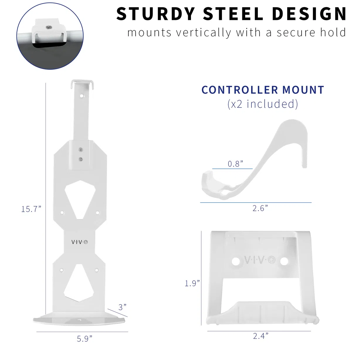 VIVO Staffa di montaggio a parete in acciaio progettata per console di gioco PS5, display verticale per Playstation 5, design aperto, 2 supporti per controller, bianco, MOUNT-PS5W