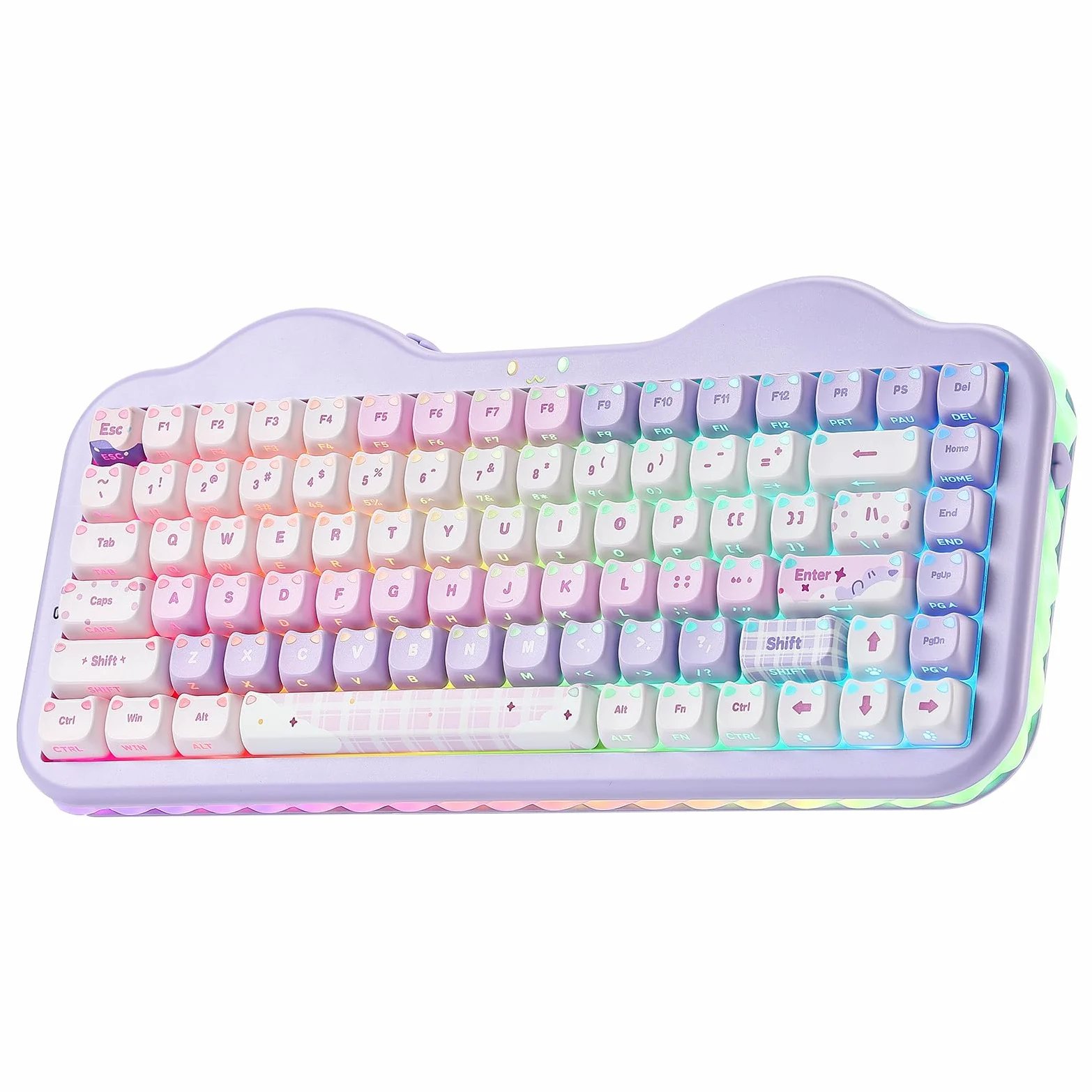 YUNZII C75 MAO Cat Tastiera Meccanica Gaming (Purple, Candy-linear) | 75% Layout, Hot Swap, BT/2.4G/USB-C, PBT Keycaps, RGB Retroilluminata, Suono Cremoso Thocky, NKRO, Cute Keyboard for Gaming