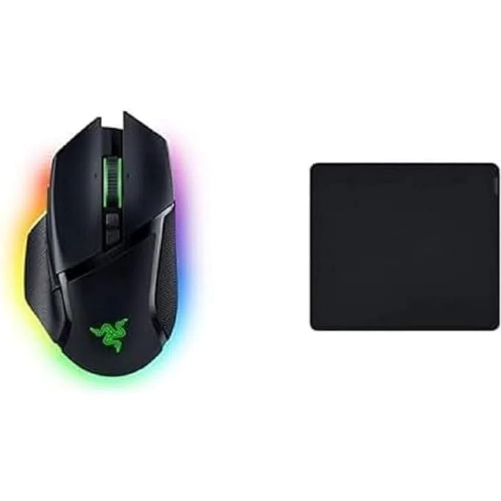 Razer Basilisk V3 Pro + Gigantus V2 Large - Ratón inalámbrico personalizable para juegos con rueda inclinable HyperScroll, sensor de 30K y alfombrilla blanda y grande para mayor velocidad y control