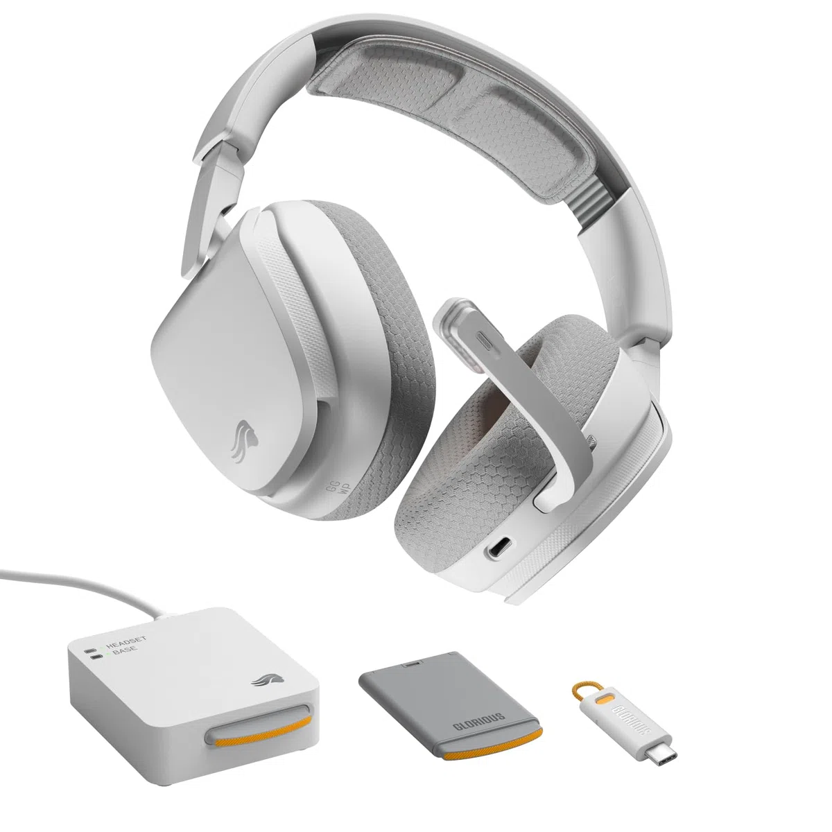 Glorious GHS Wireless InfinitePlay - Cuffie Gaming - PC, PS5, PS4 - Bianco | Batterie 85H Intercambiabili, Resta ON al Cambio, 2.4GHz e Bluetooth, Driver Custom, Microfono Rimovibile Antirumore