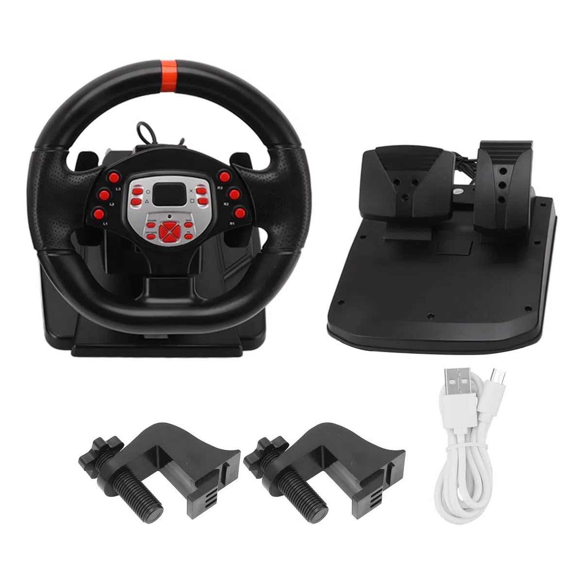 RiToEasysports Volanti da Gioco, Plug And Play Volante per PC USB da 180 Gradi con Pedali per 360 PC per Motori Completi per Switch Motori Elettrici e Parti Accessori per
