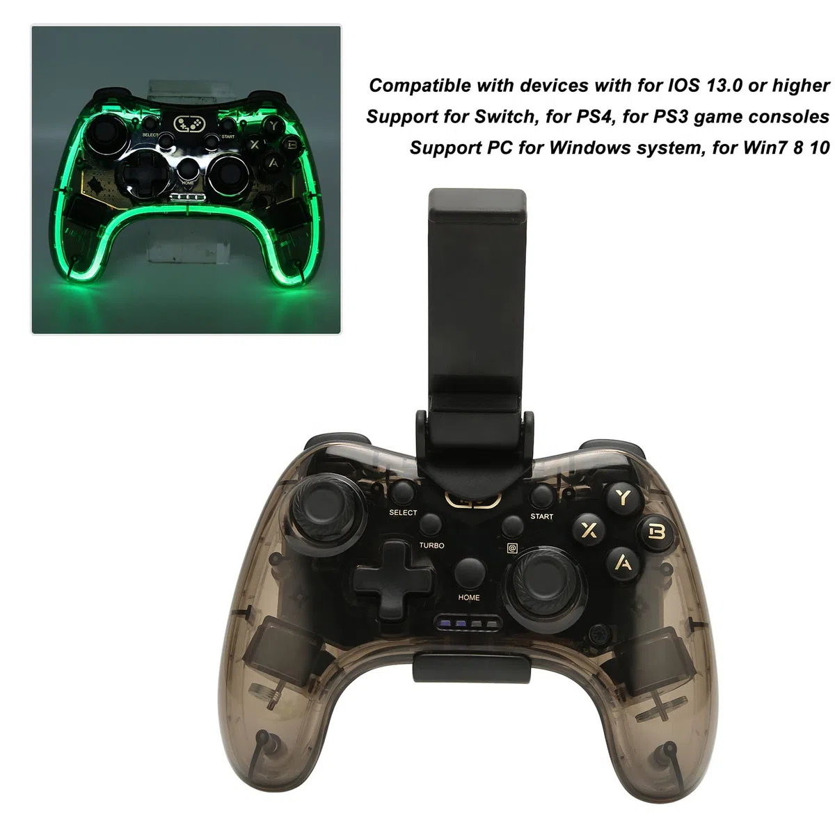 Controller per Gamepad Controller per Giochi Wireless, Retroilluminazione RGB Bluetooth Joystick per Gamepad per Giochi Wireless, Joystick per Gamepad Remoto per PC TV per Switch per PS3