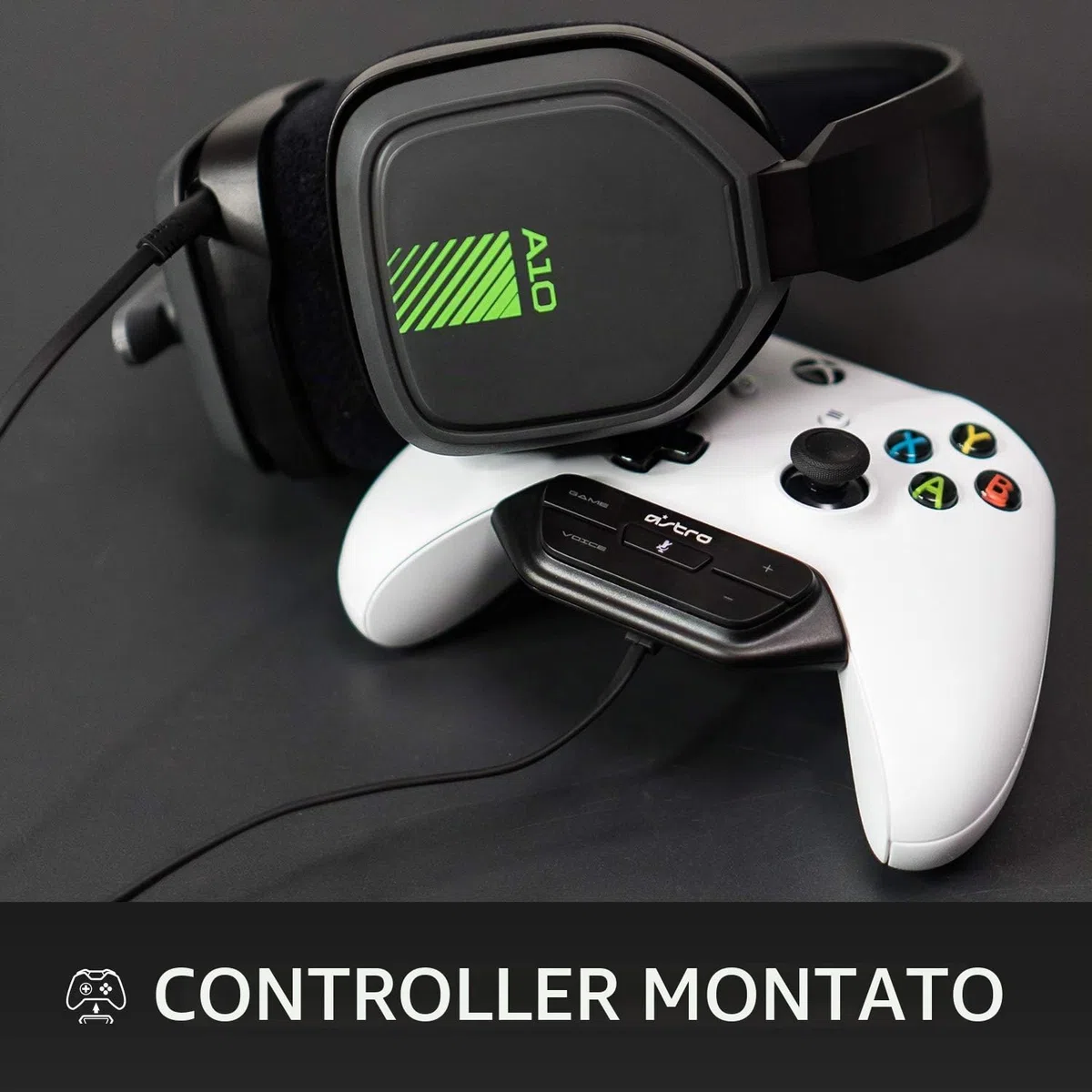 ASTRO Gaming A10 Cuffie Gaming Cablate e MixAmp M60 su Controller | ASTRO Audio, Dolby ATMOS, Controllo Bilanciamento Gioco/Voce, per Xbox Series X|S, Xbox One - Grigio / Verde