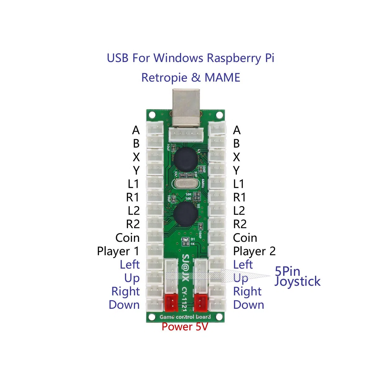 SJ@JX Arcade Game 2 Player Controller DIY Kit Buttons with Logo Coin X Y Start Select 8 Way Joystick USB Encoder for PC MAME Raspberry Pi
