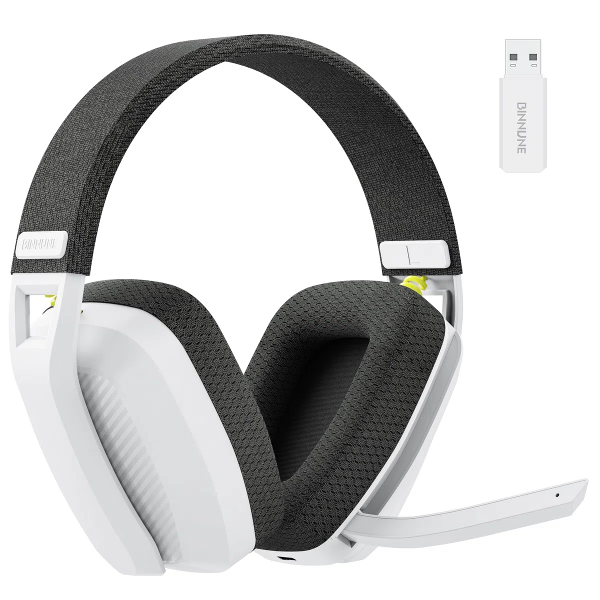 BINNUNE Cuffie da Gioco Wireless Microfono Ribaltabile per PC, PS4, PS5, Cuffie da Gioco Bluetooth Wireless 2.4GHz con Microfono per Laptop Computer, Bianco