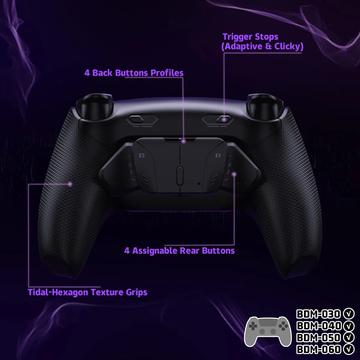 eXtremeRate RISE4 Plus MAX Remap Kit per ps5 Controller BDM-030 040 050 060, 4 Palette Posteriori Programmabili & Clicky Trigger Stop per ps5 Joystick - Senza Controller, Nero&Nero
