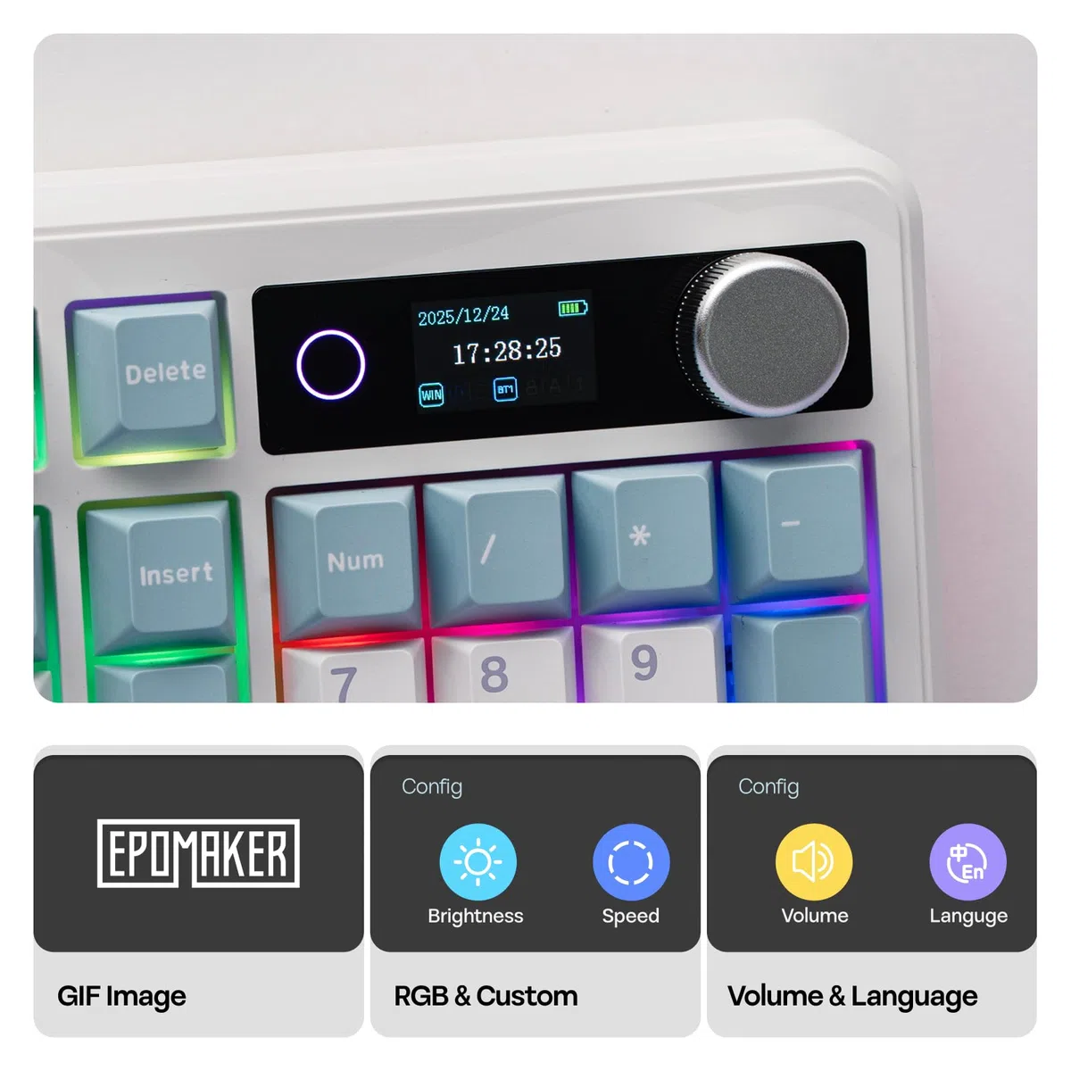 EPOMAKER TH99 PRO Tastiera Meccanica con Schermo e Manopola, 10000mAh, 2.4Ghz/BT,Hot Swap,Custom Driver,RGB Backlit,PBT Keycap,Gasket,Wireless Gaming Keyboard for PC/Mac (Bianco, Sea Salt Silent)