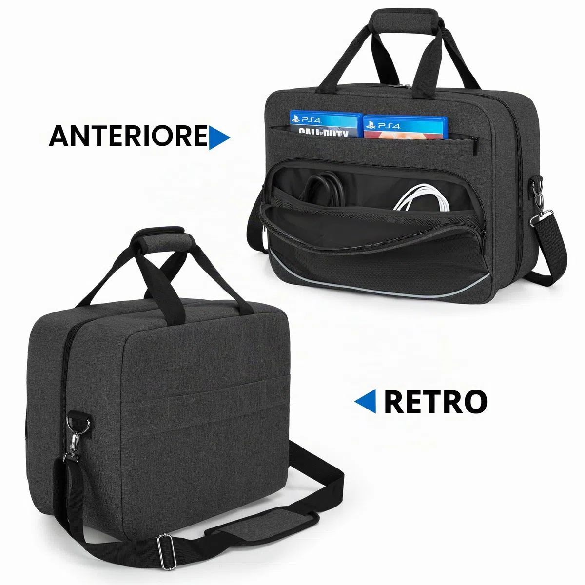 Trunab Borsa Compatibile con PS5/PS5 Slim/PS4/PS4 Pro/PS4 Slim/Xbox One/Xbox One X/Xbox One S/Xbox Series S, Nero, Borsa Porta con Tasche Divisori per Controller e Accessori di Gioco