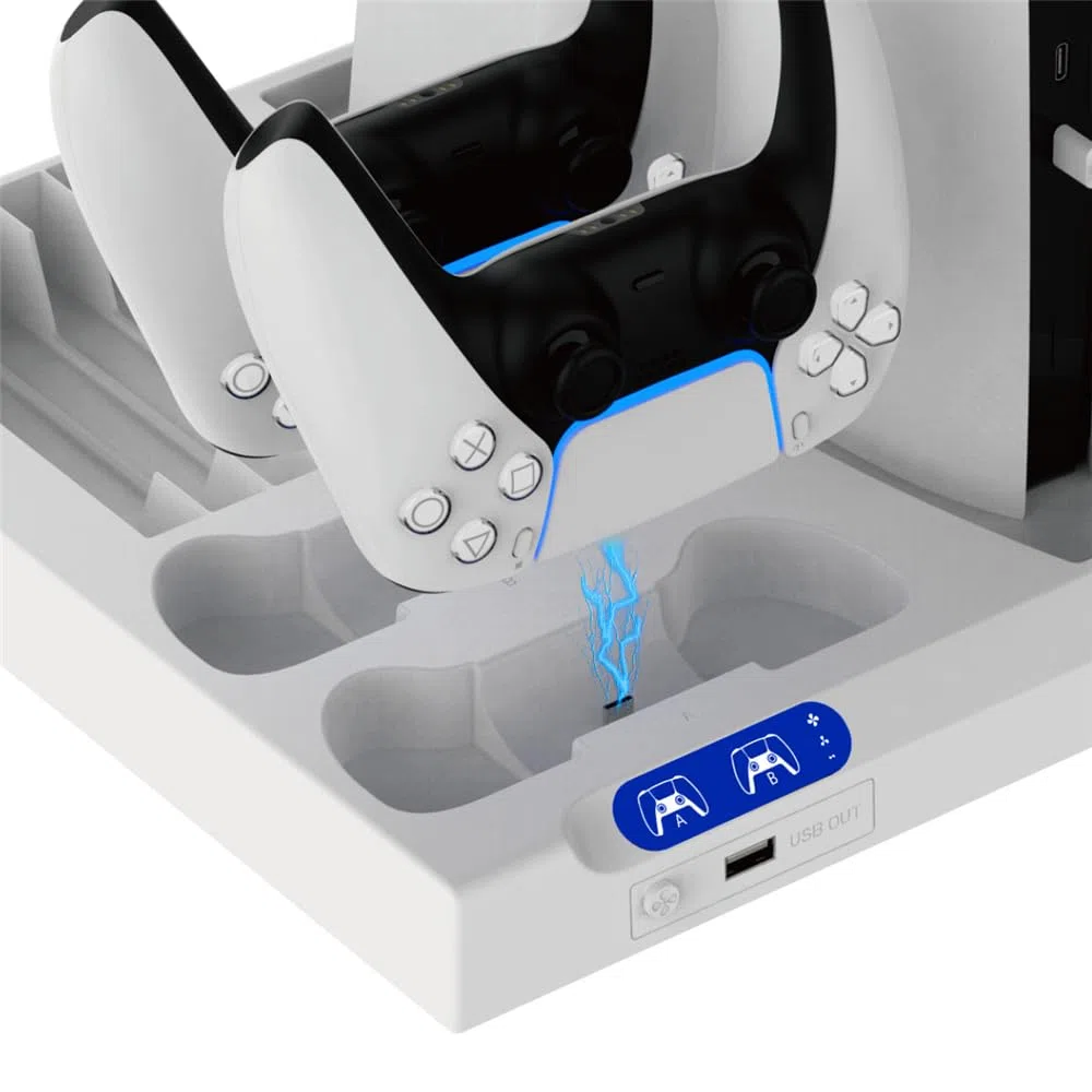 BeisDirect Supporto di raffreddamento sottile e caricabatterie per console PS5/PS5 Slim, supporto di raffreddamento verticale multifunzionale per console Playstation 5 Slim con stazione di ricarica