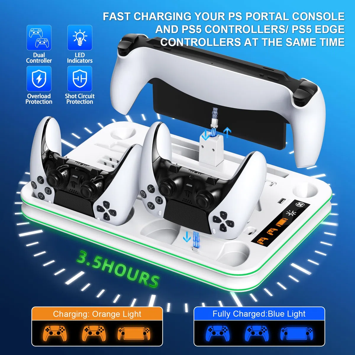 FYOUNG Supporto di raffreddamento e stazione di ricarica tutto in uno per console PS5/Slim/Pro e controller, dock di ricarica per PlayStation Portal, auricolare e supporto remoto con supporto luce RGB