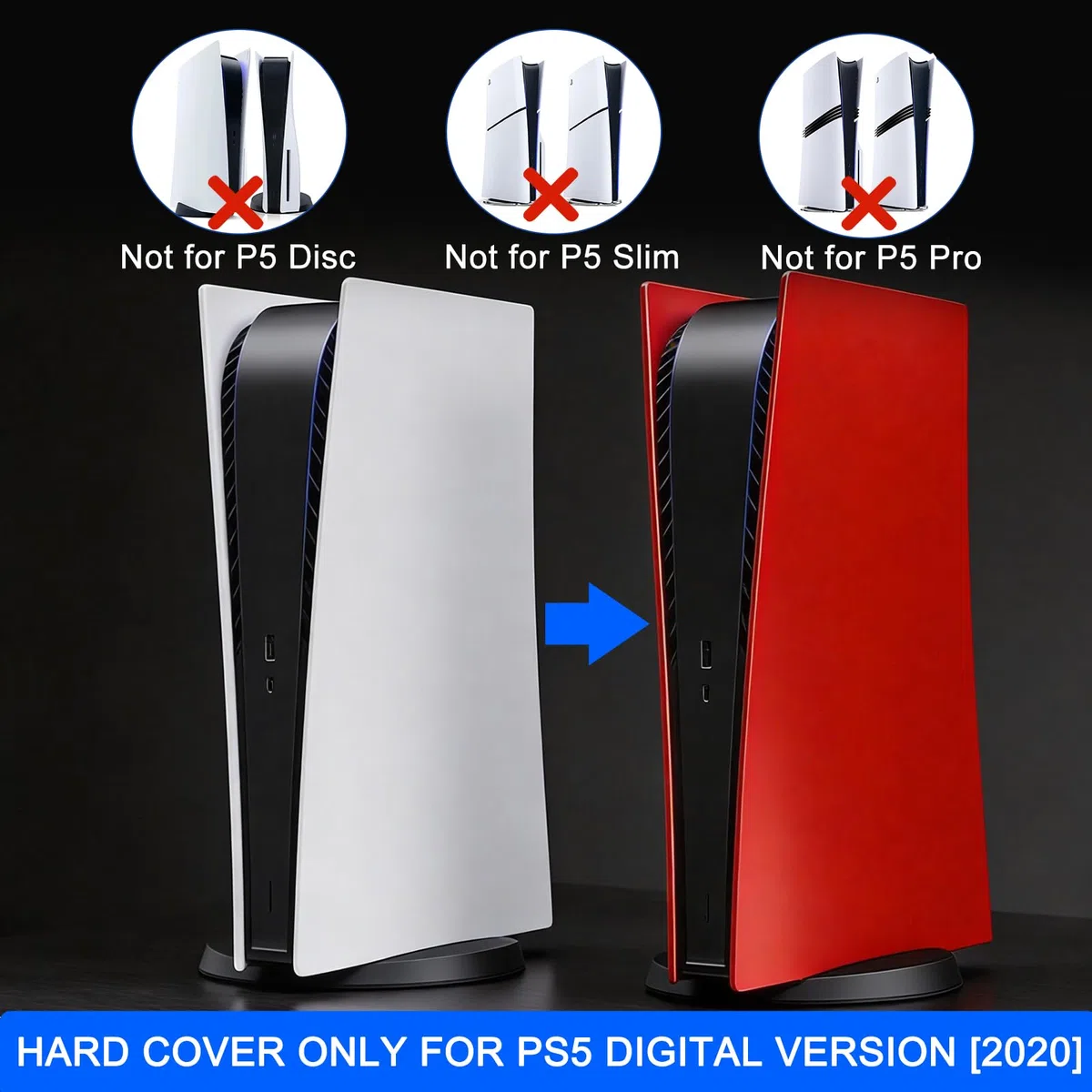 ArVin - Cover di ricambio per PS5, per console PS5, ABS antigraffio, antipolvere, accessori per Playstation 5, console di gioco edizione digitale (rosso)
