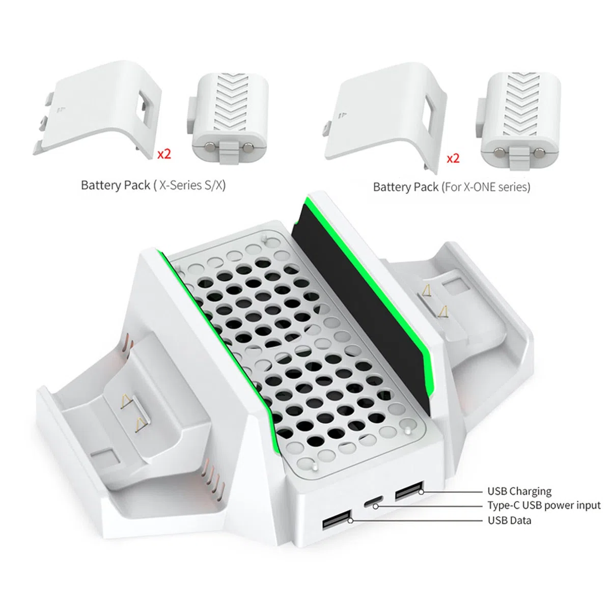 Supporto per Ventola di Raffreddamento Verticale per Console di Gioco XboxSeries S con Stazione di Ricarica per Doppio Controller, Trasmissione Dati Caricatore USB a velocità