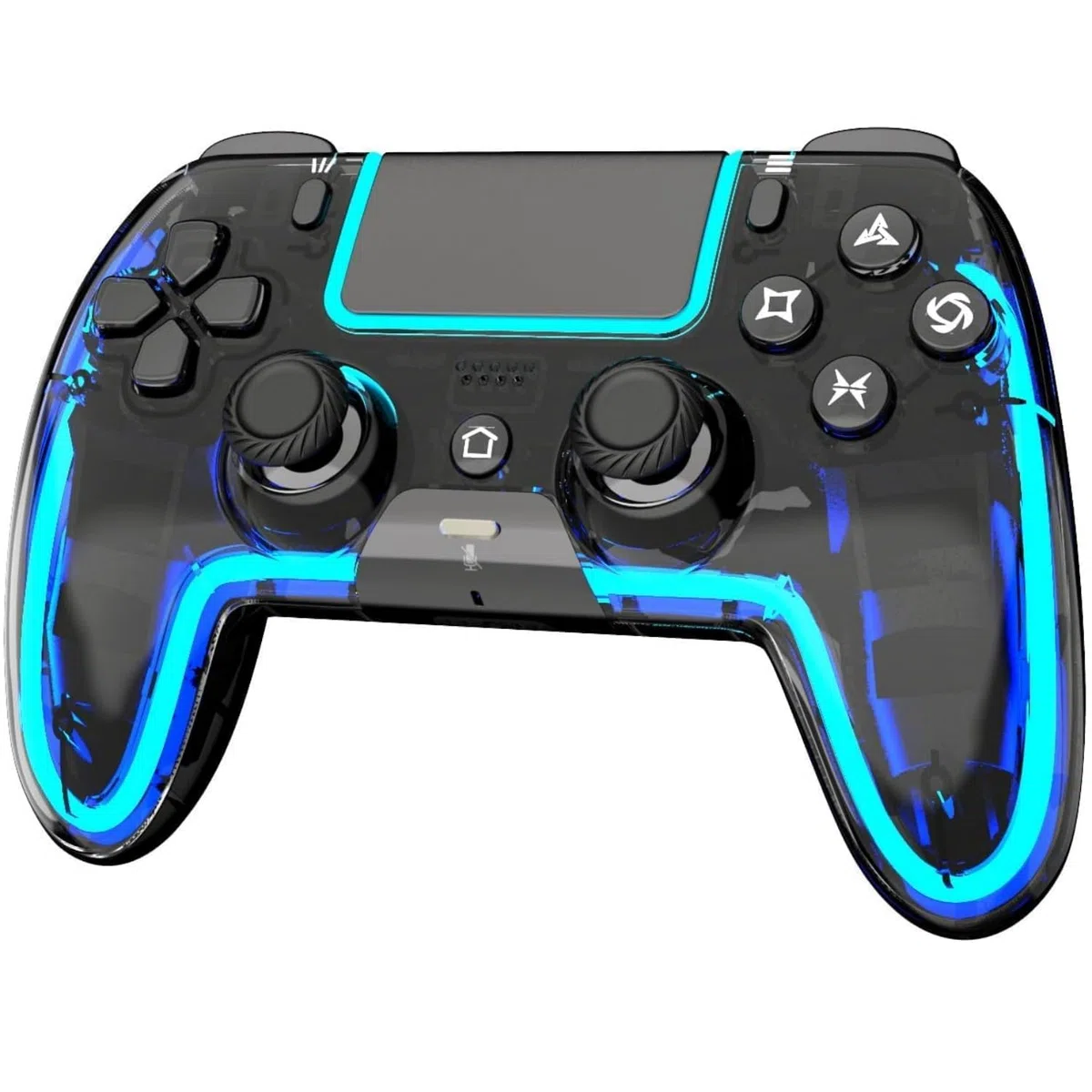 BETMI Controller Wireless per PS5 Pro/Slim, compatibile MAC/Steam Deck/PC, joystick Effetto Hall, doppia vibrazione/Macro/Turbo, jack 3,5mm, 6 assi, gamepad LED con altoparlante (Transparent Black)