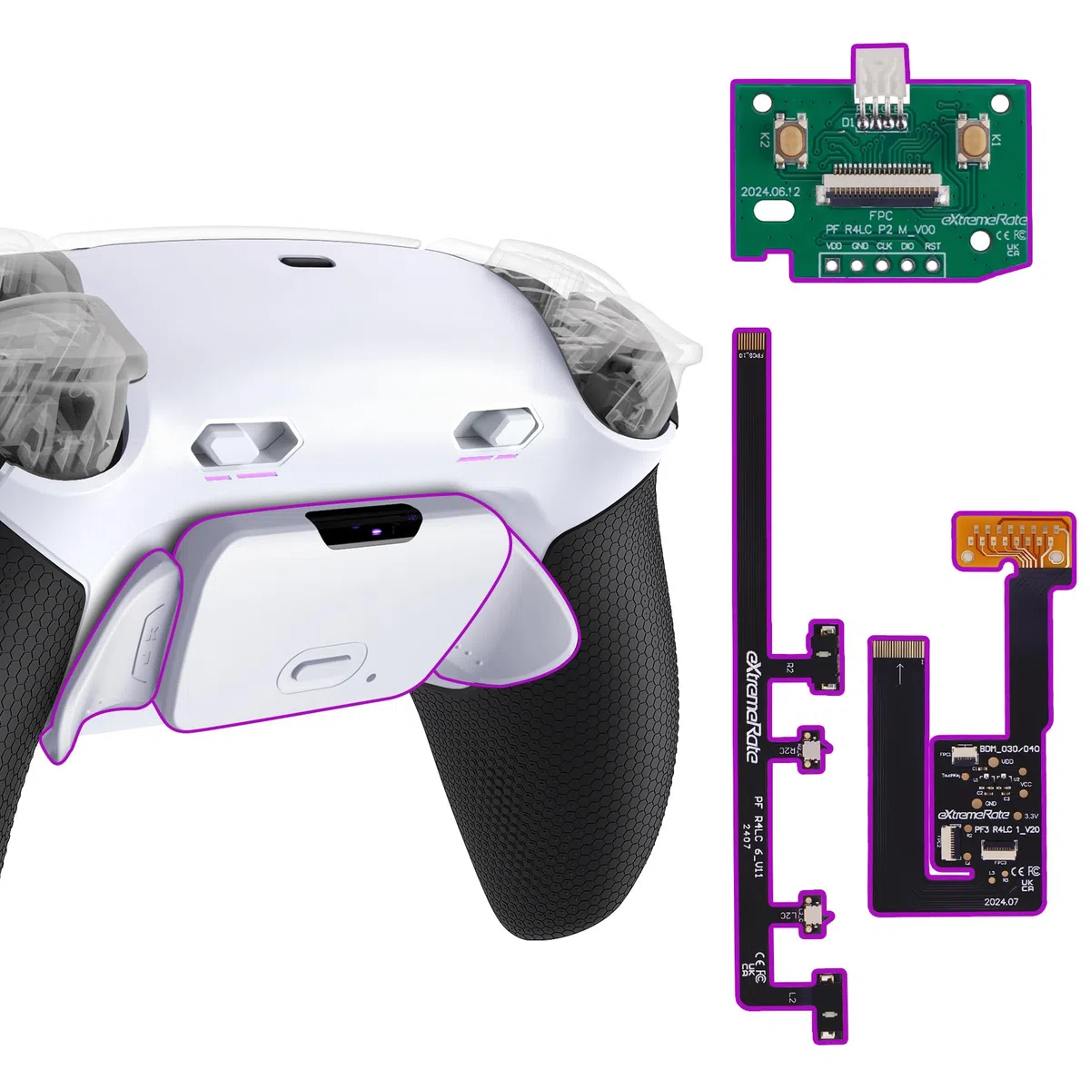 eXtremeRate RISE Plus MAX Tasti Aggiuntivi Clicky Trigger Stop per ps5 Controller BDM-030/040/050,Palette Posteriori Back Button Remap Kit per ps5 Joystick-Senza Controller-Bianco Nero
