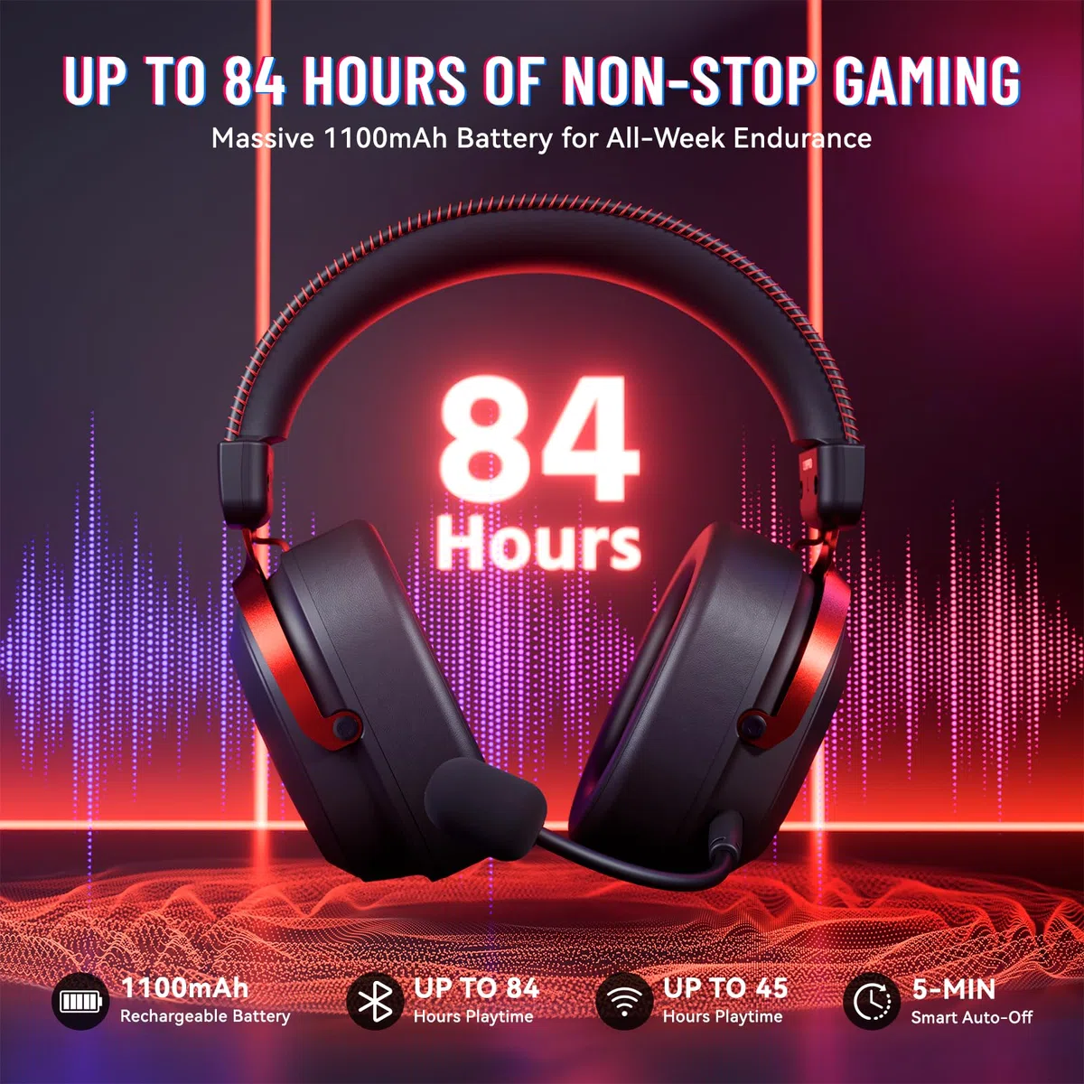 ATTACK SHARK L30PRO Casque Gamer Sans Fil, Surround 7.1, Pilotes Bio 50mm, Tri-Mode 2.4G/BT/Filaire, Micro Amovible ENC, pour PC/PS5/Switch, Batterie 84H - Nero/Rosso