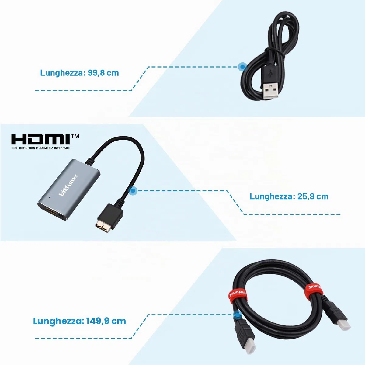 BITFUNX Adattatore HDMI per PS2/PS1/PS One, interruttore RGB integrato a componente, supporta RGB/Component a HDMI 1080P, adattatore per videogiochi Plug & Play