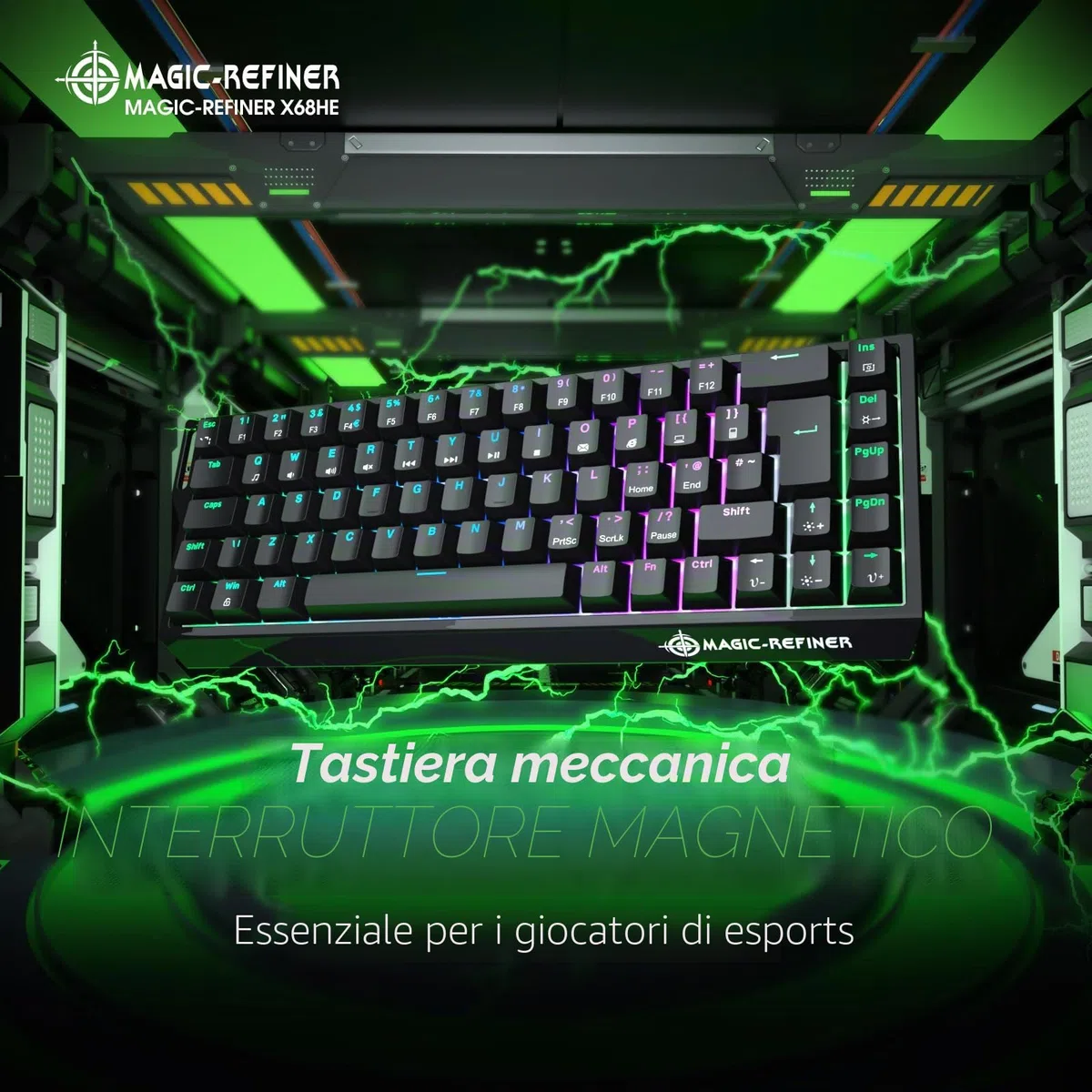 MAGIC-REFINER X68 HE Tastiera Rapid Trigger 8000Hz,Tastiera Magnetica Cablata,Attuazione Regolabile,Layout UK,Latenza 0,125ms,Precisione RT 0,01mm,Snap Tap,Retroilluminazione RGB