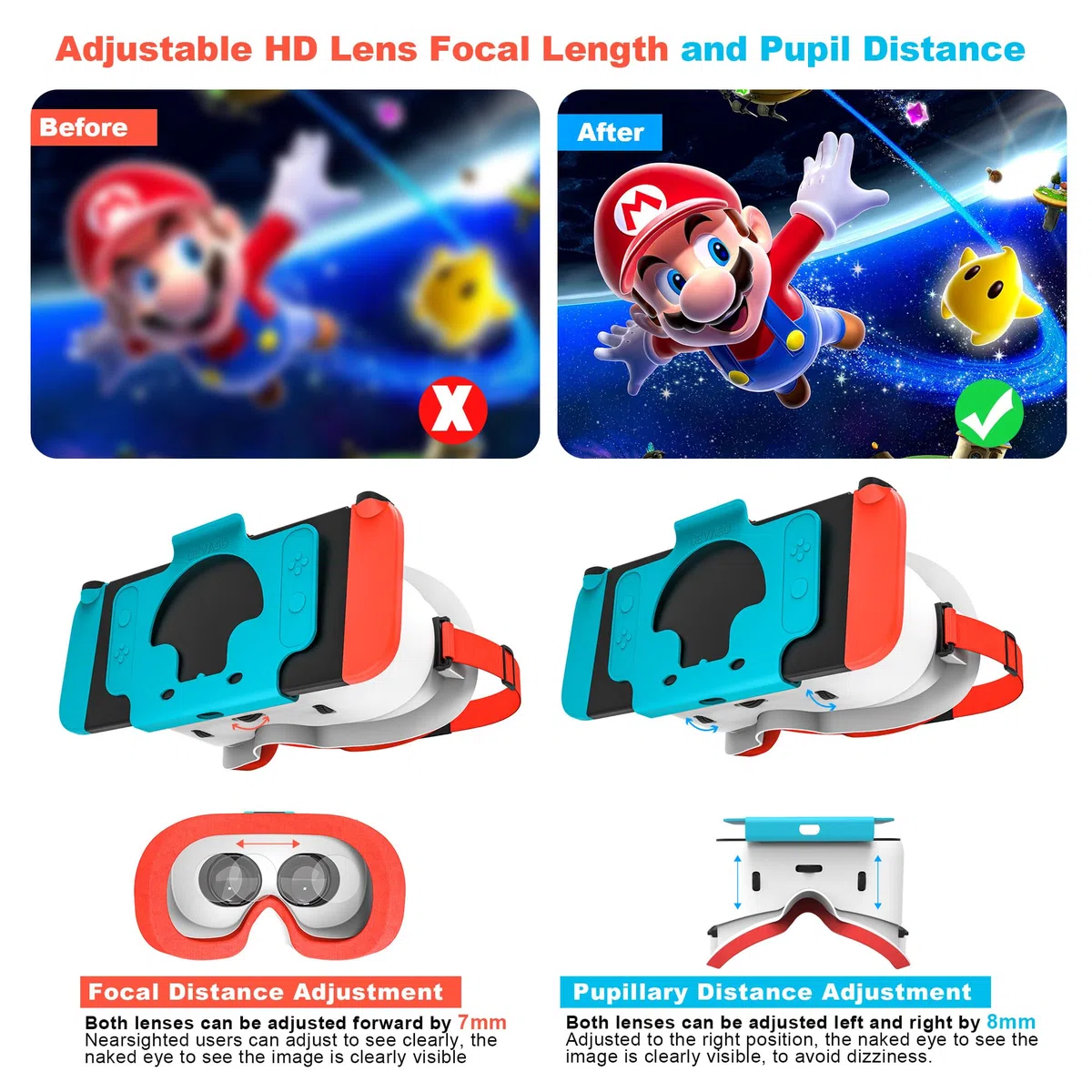 VR Headset for Nintendo Switch & OLED Model, Upgraded Your Switch 1/OLED VR Games with Virtual Reality 3D Goggles, Adjustable HD Lenses & Comfortable HeadStrap, Cool Glasses Stuff for Kids